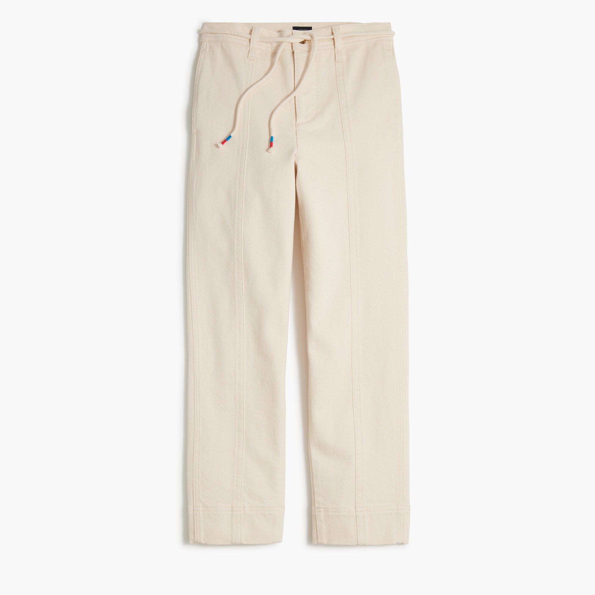Seamed straight-leg jean in all-day stretch with rope-tie waist