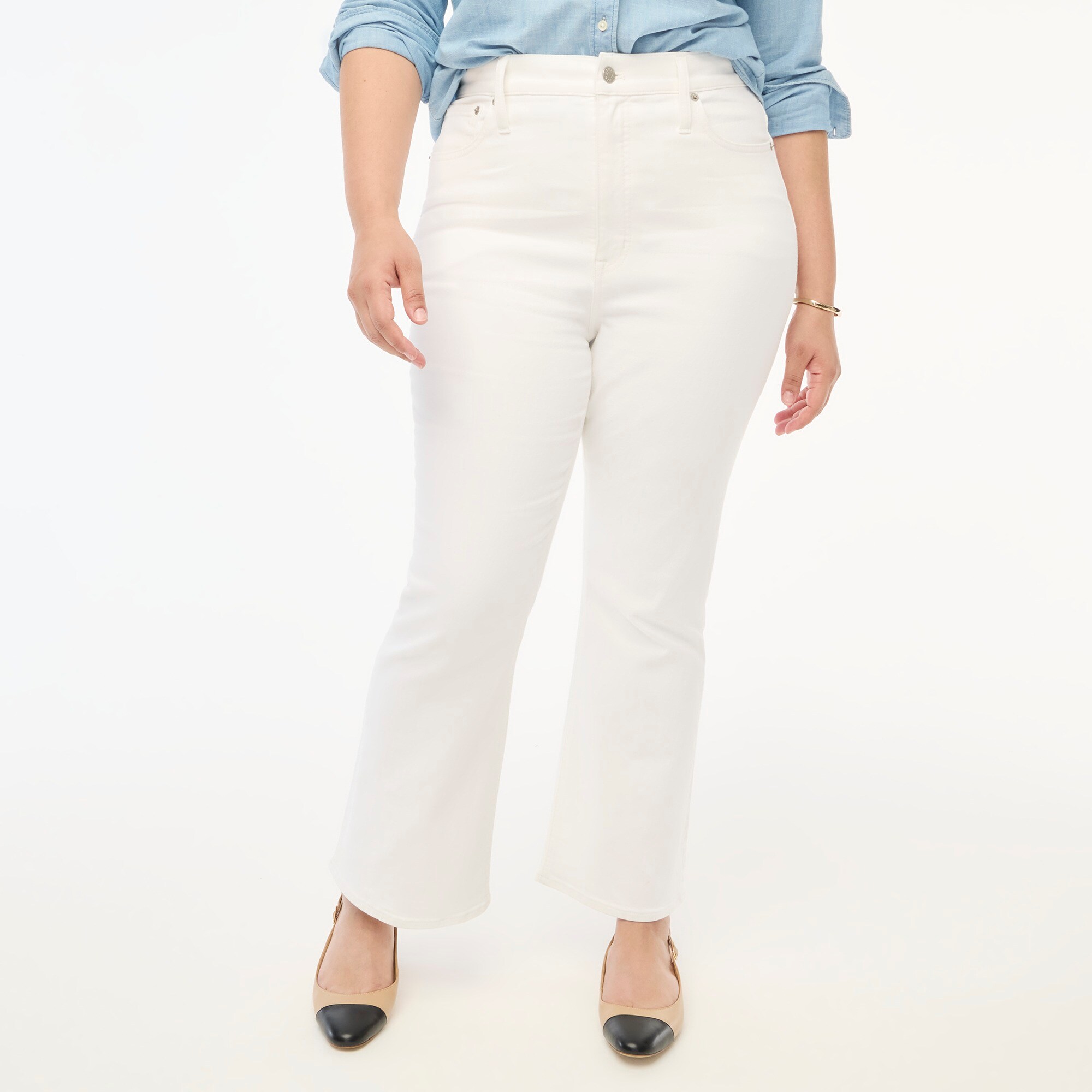 Flare crop high-rise white jean in signature stretch