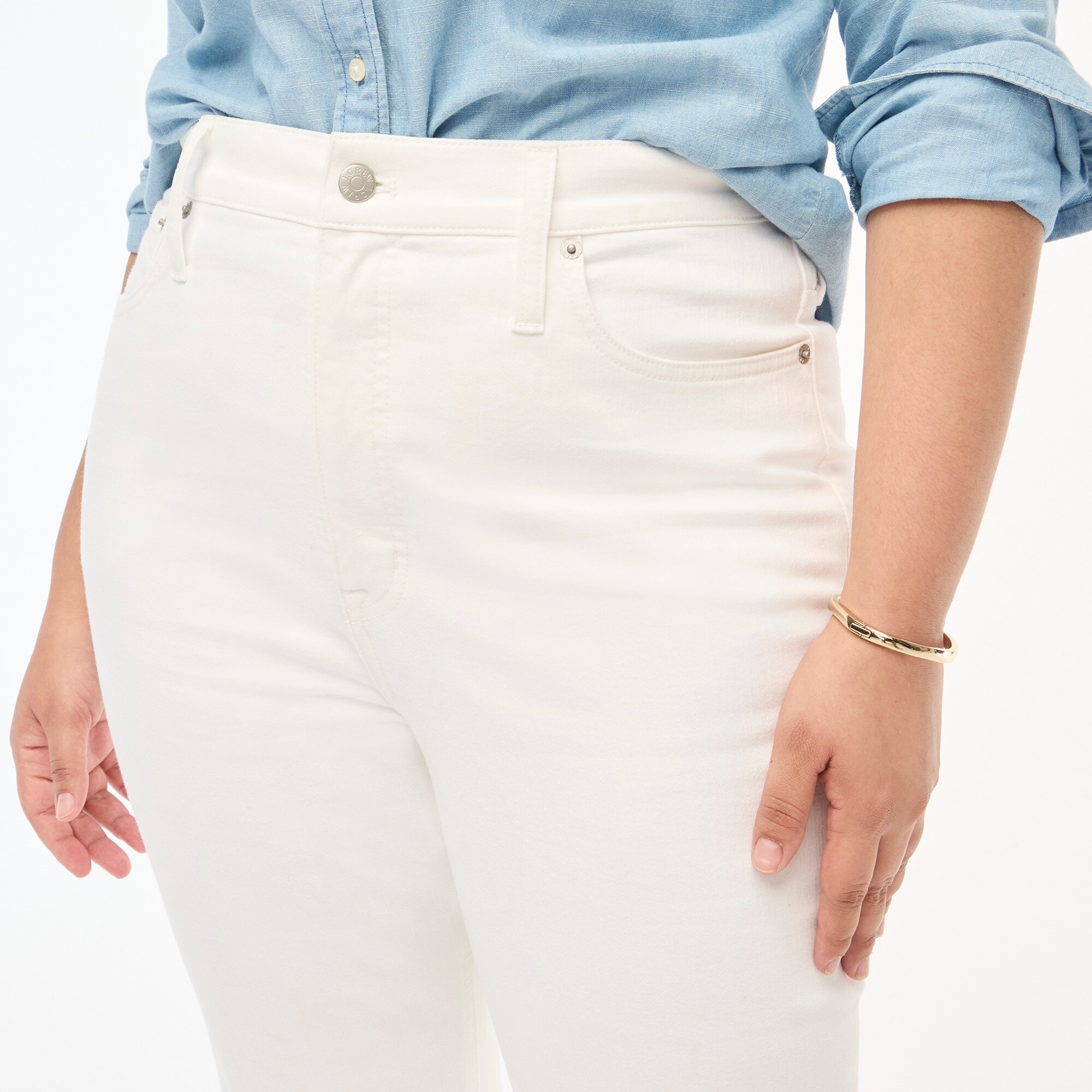Petite flare crop high-rise white jean in signature stretch