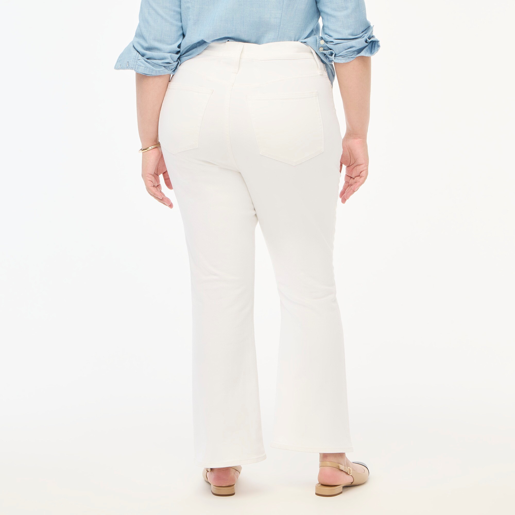 Petite flare crop high-rise white jean in signature stretch