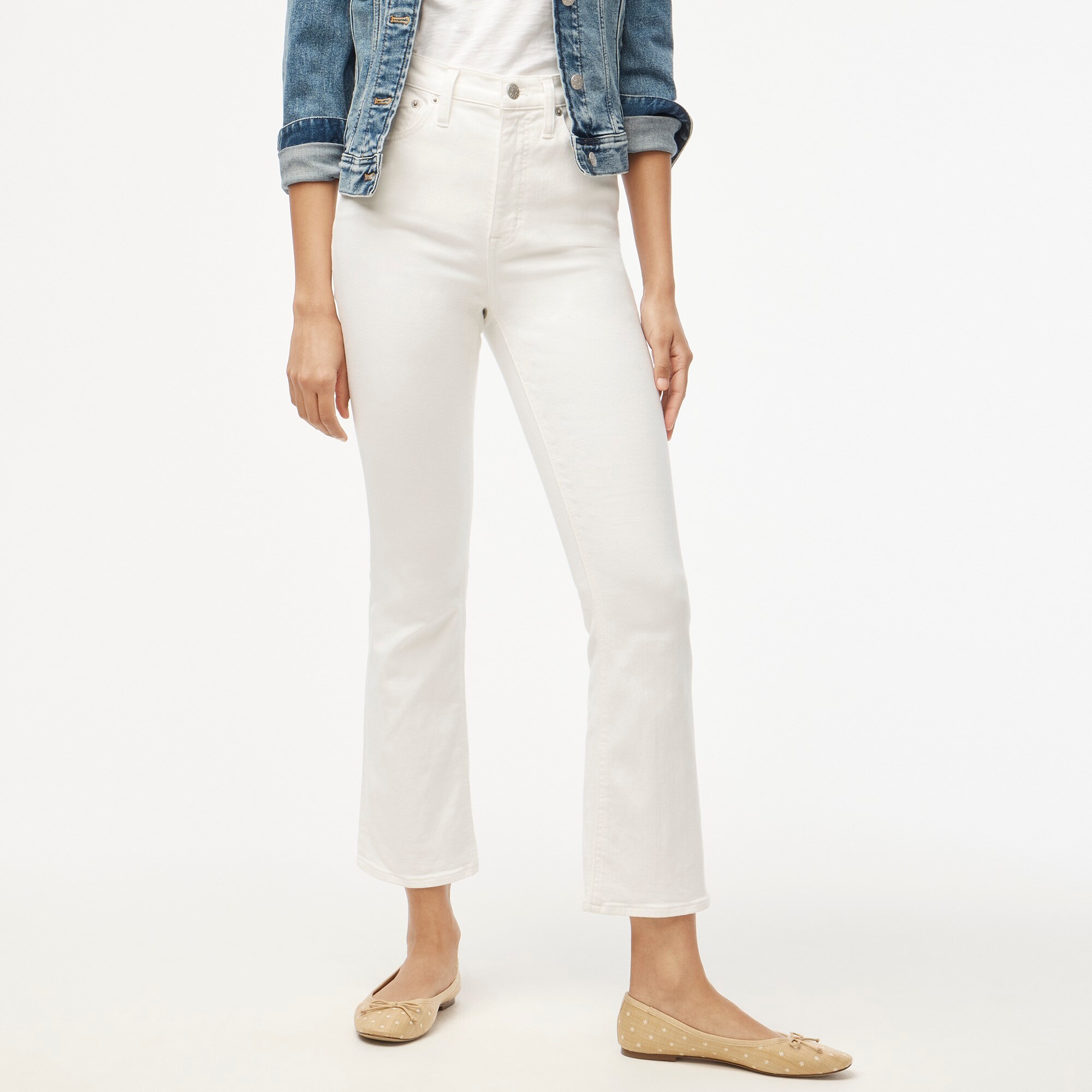 womens Flare crop high-rise white jean in signature stretch