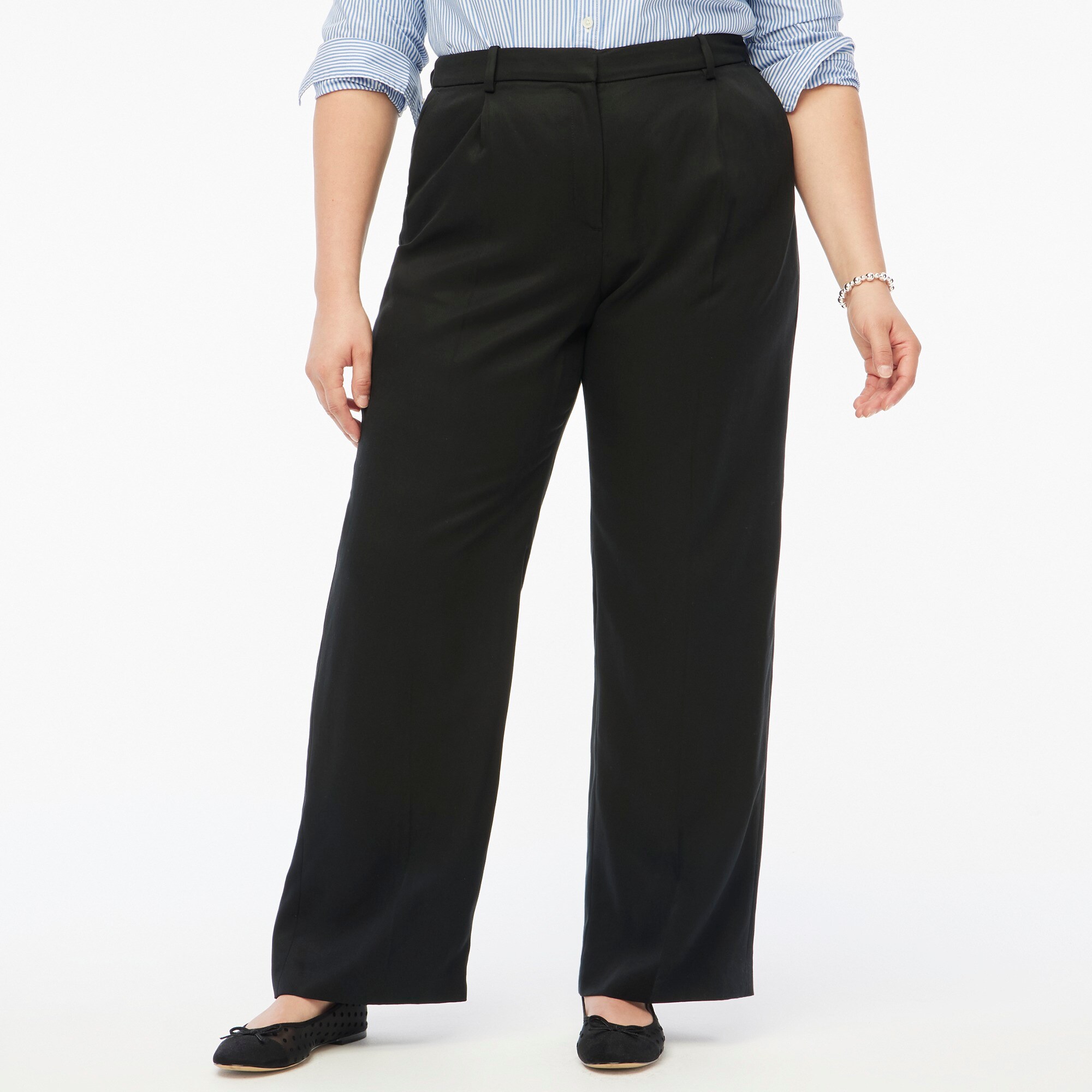 Wide-leg pleated twill trouser pant