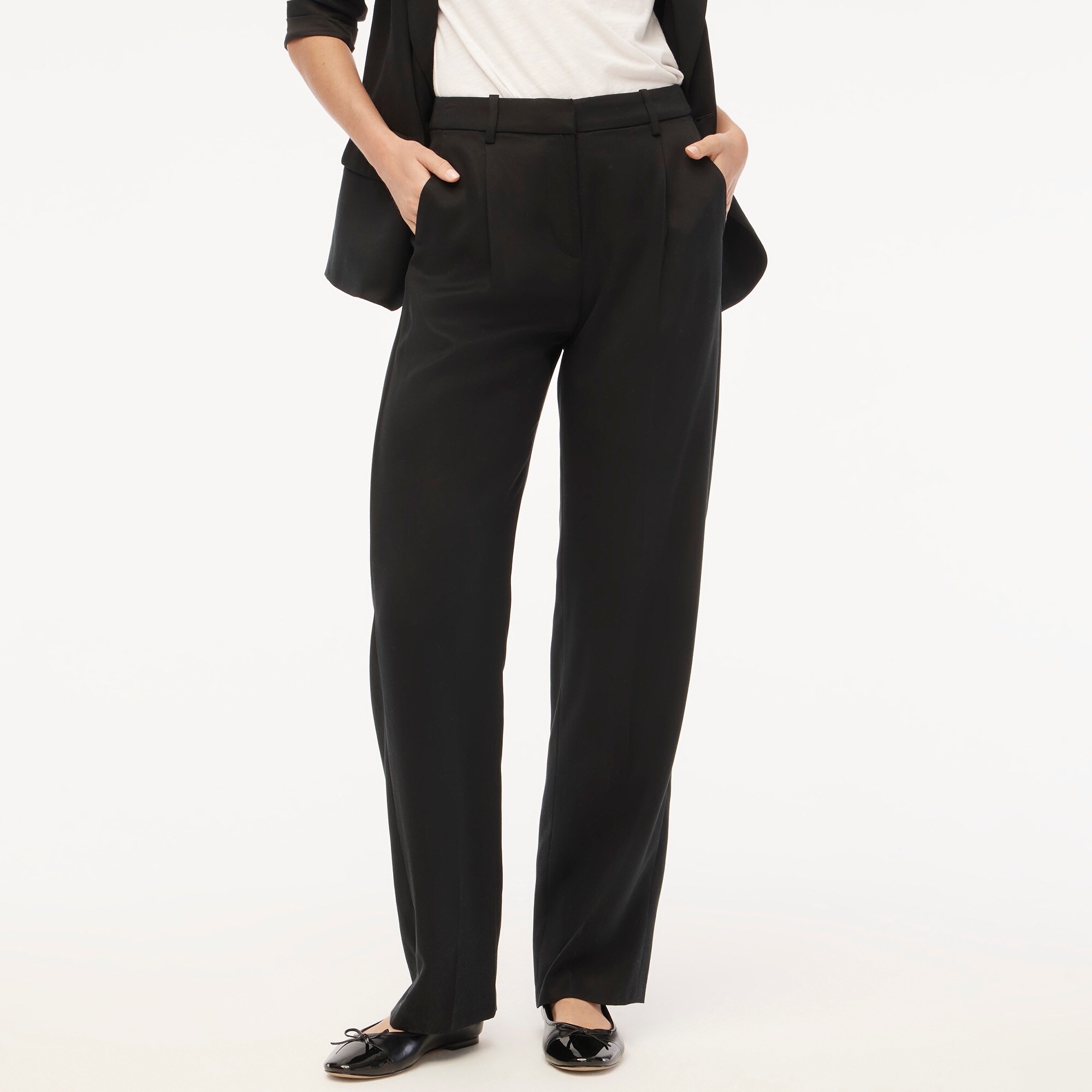  Petite wide-leg pleated twill trouser pant