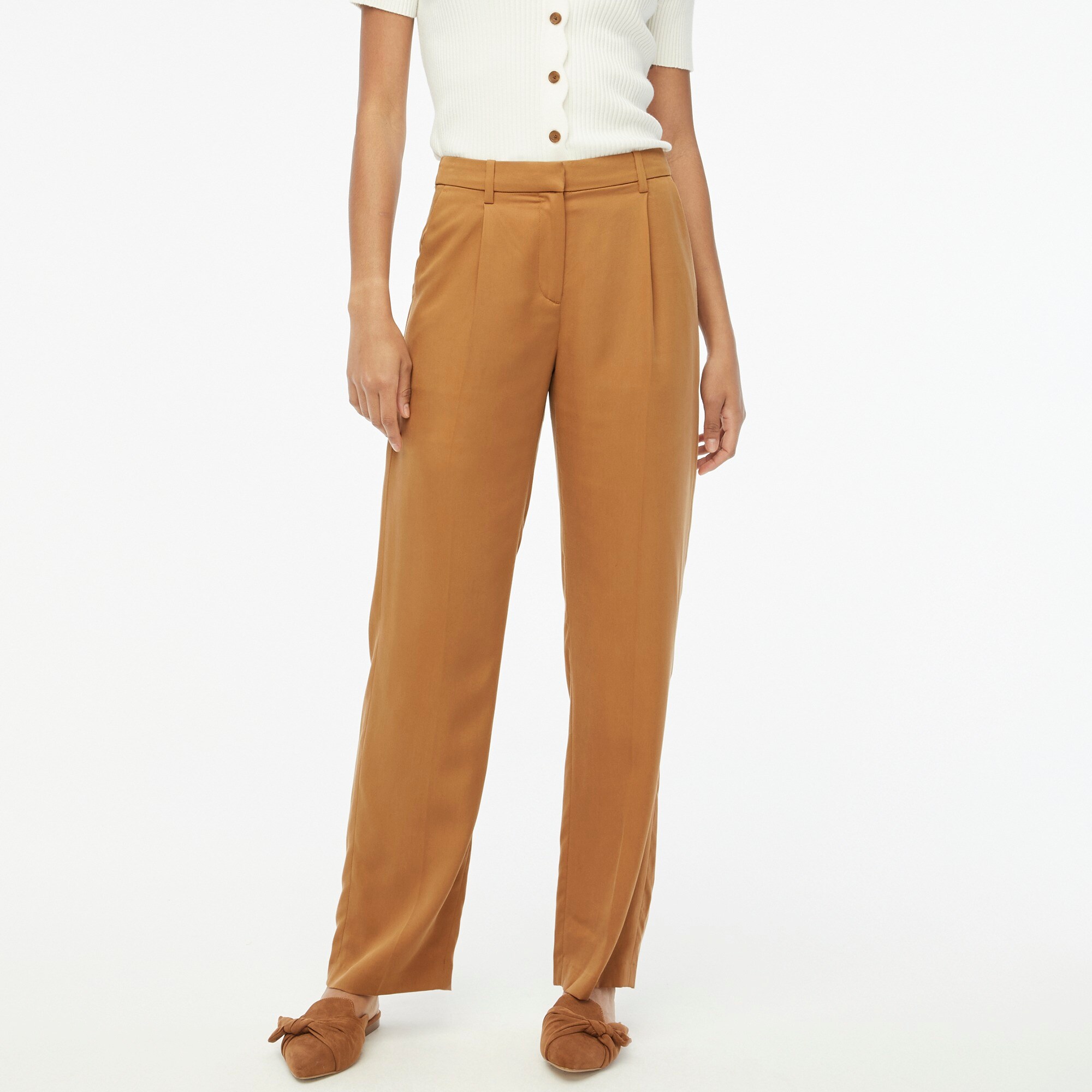  Petite wide-leg pleated twill trouser pant