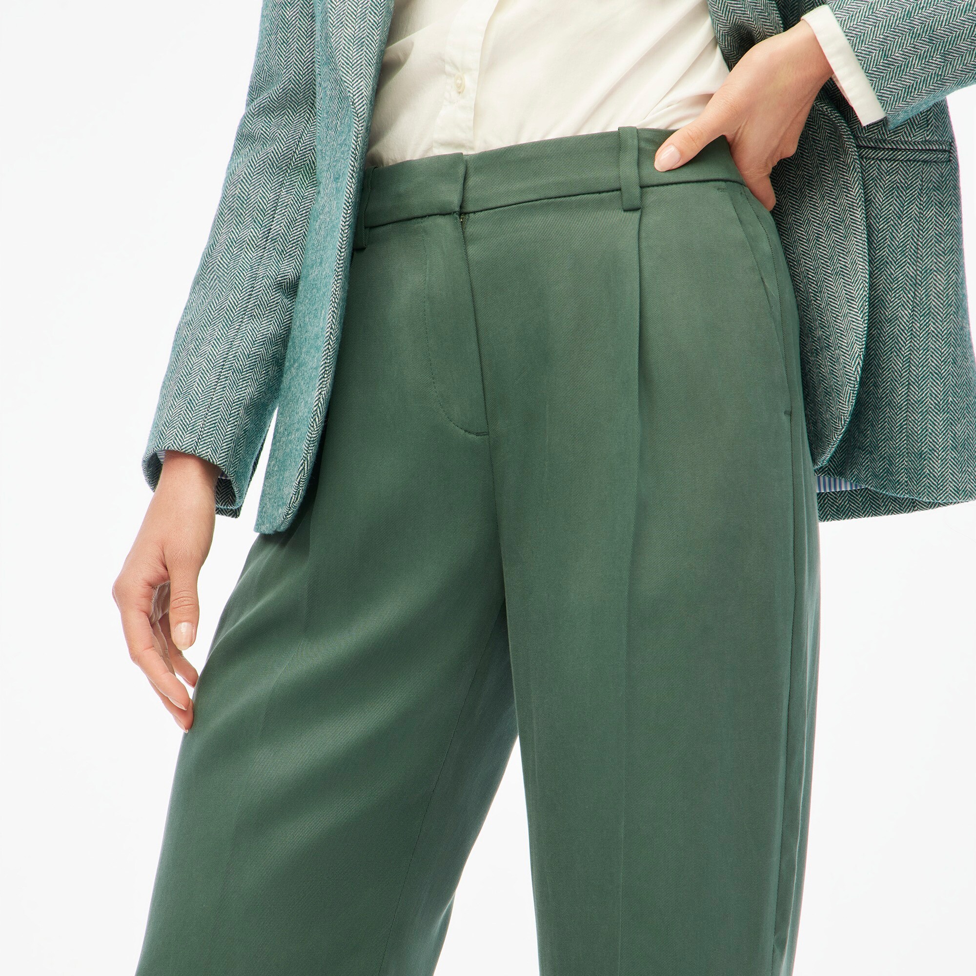 Wide-leg pleated twill trouser pant