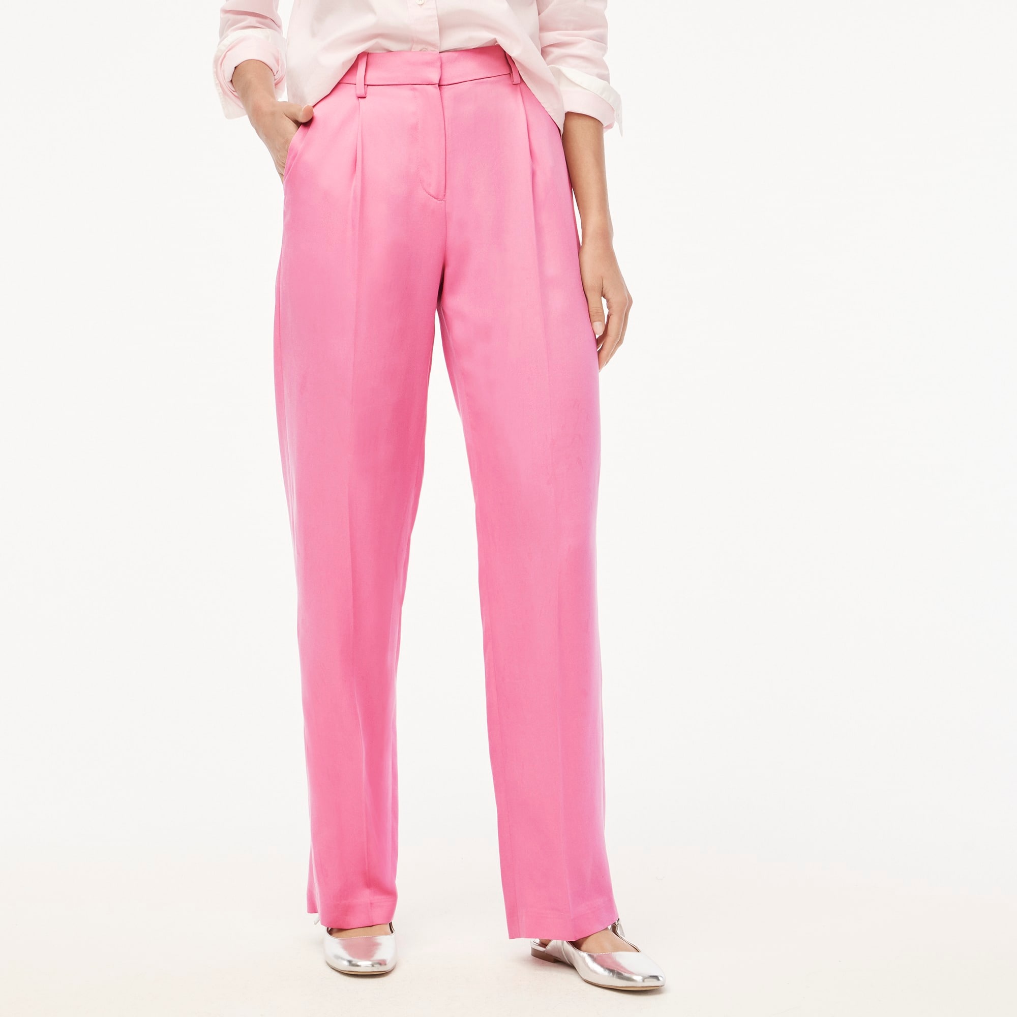 Wide-leg pleated twill trouser pant