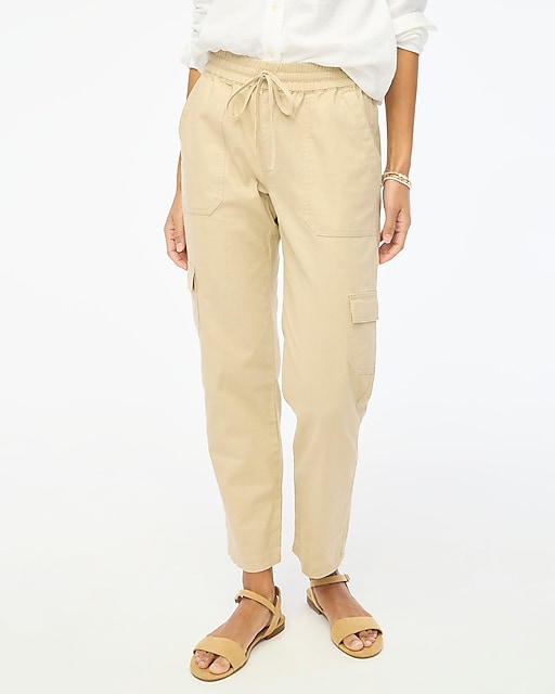 womens Petite linen-blend cropped cargo pant