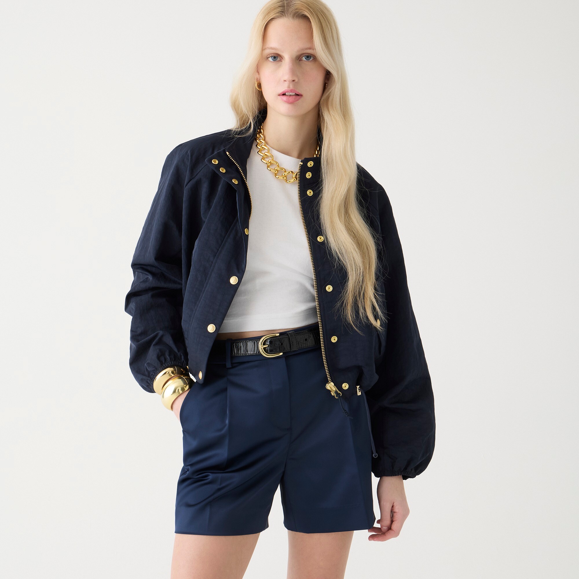 j.crew: pleated suit short in tailored satin for women