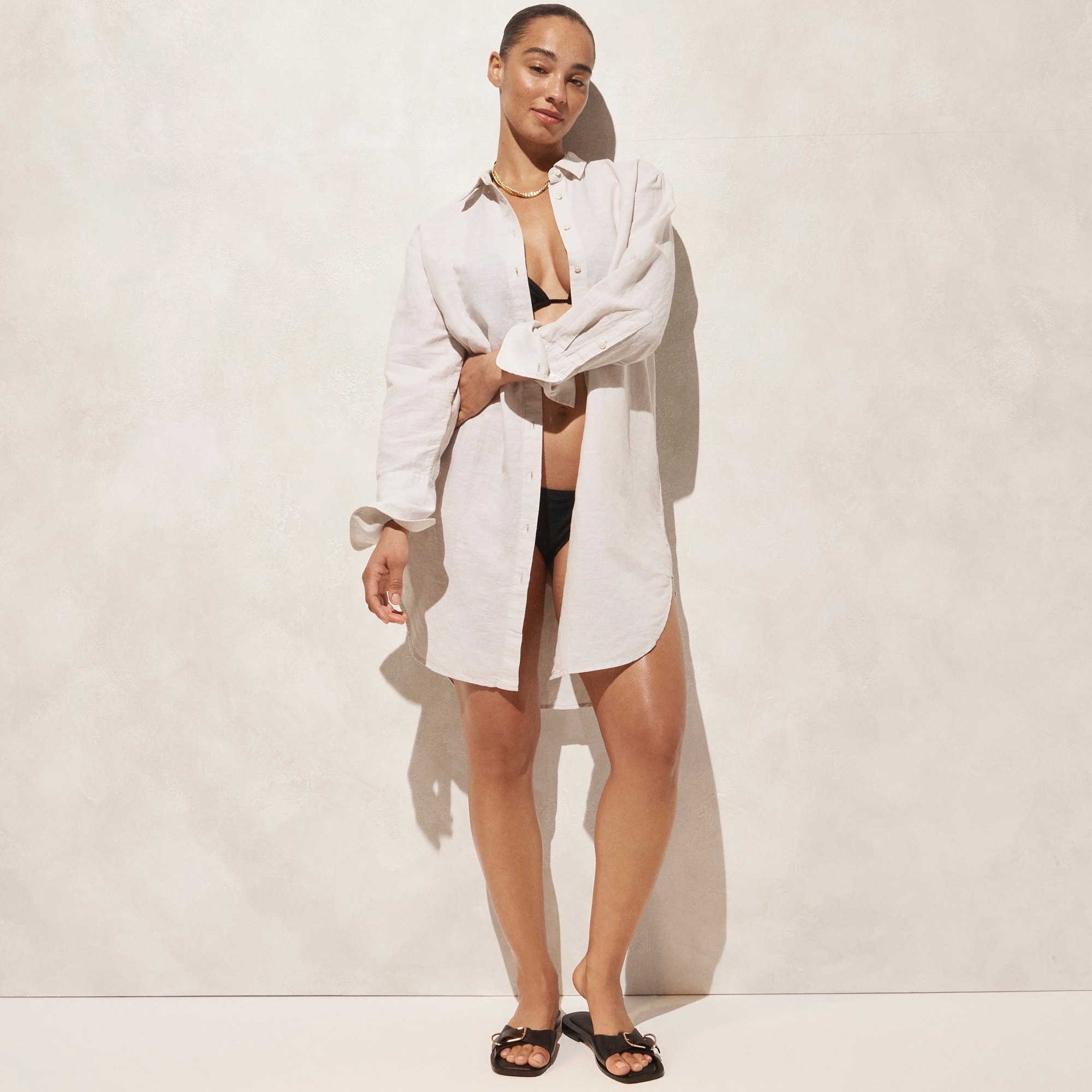  Relaxed-fit beach shirt in linen-cotton blend