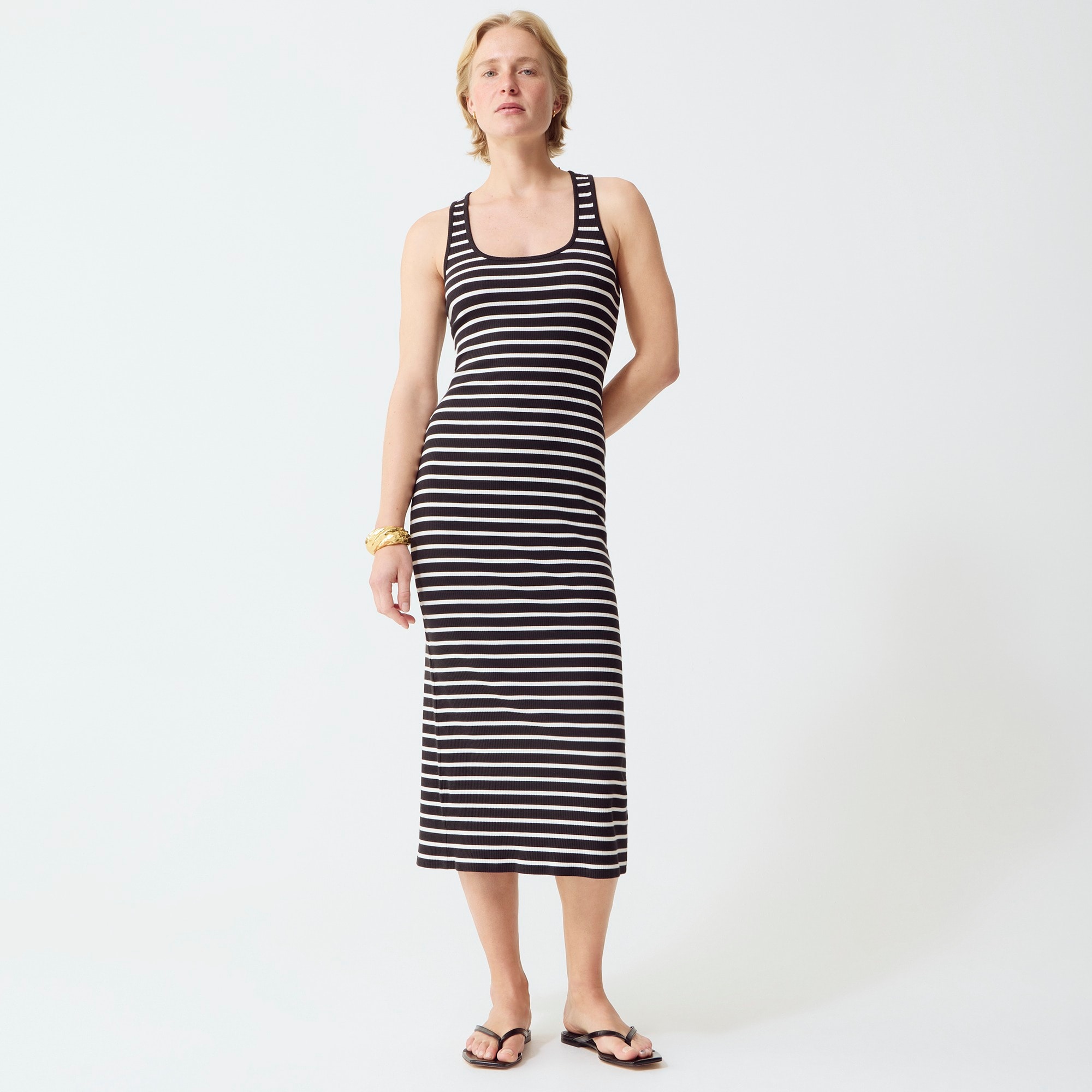 womens Cross-back midi dress in striped vintage rib