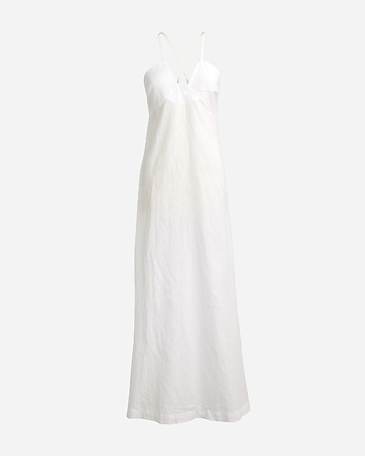 womens Cross-back beach dress in linen-cotton blend