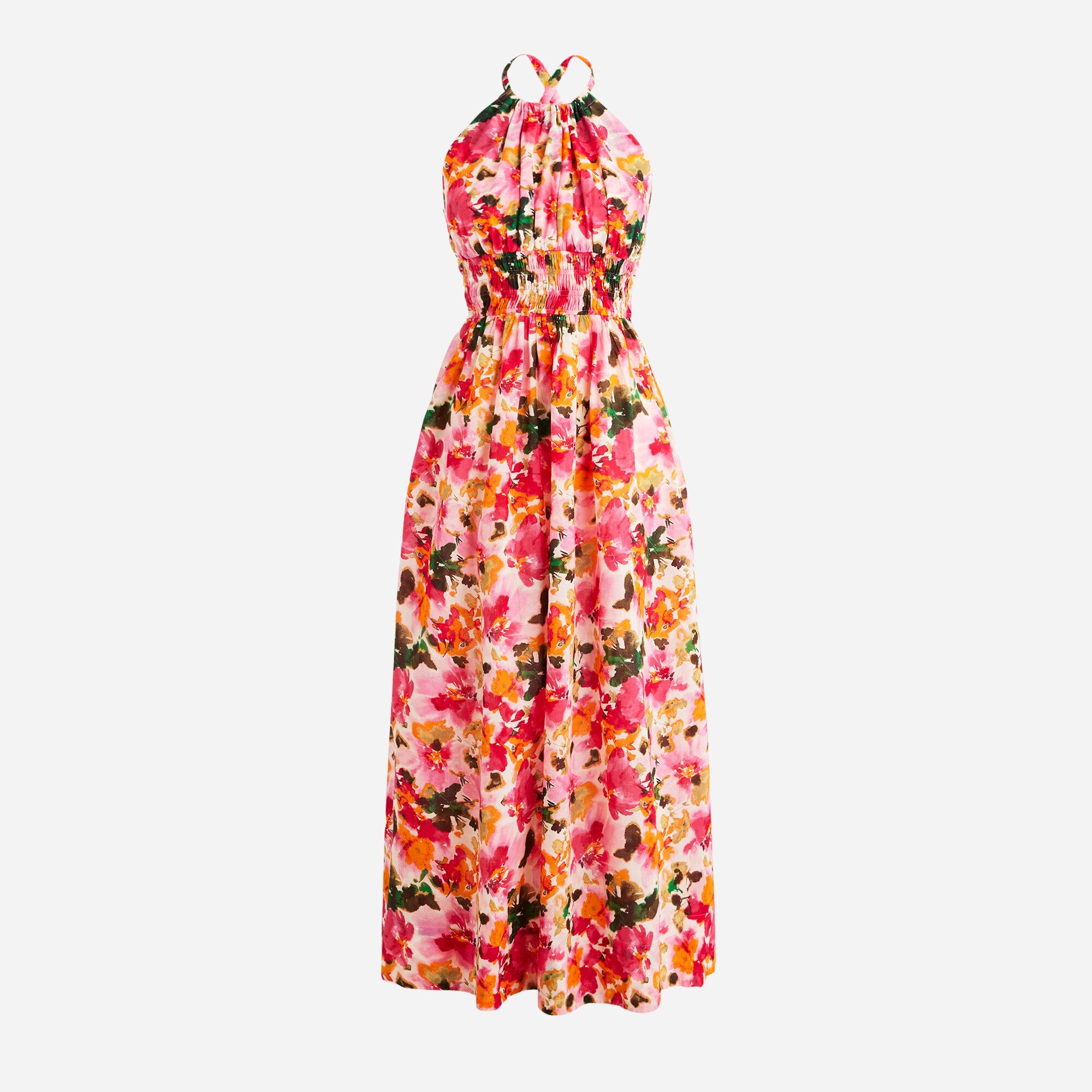 Halter-neck Cross-back Dress In Floral Cotton Voile For Women | J.Crew