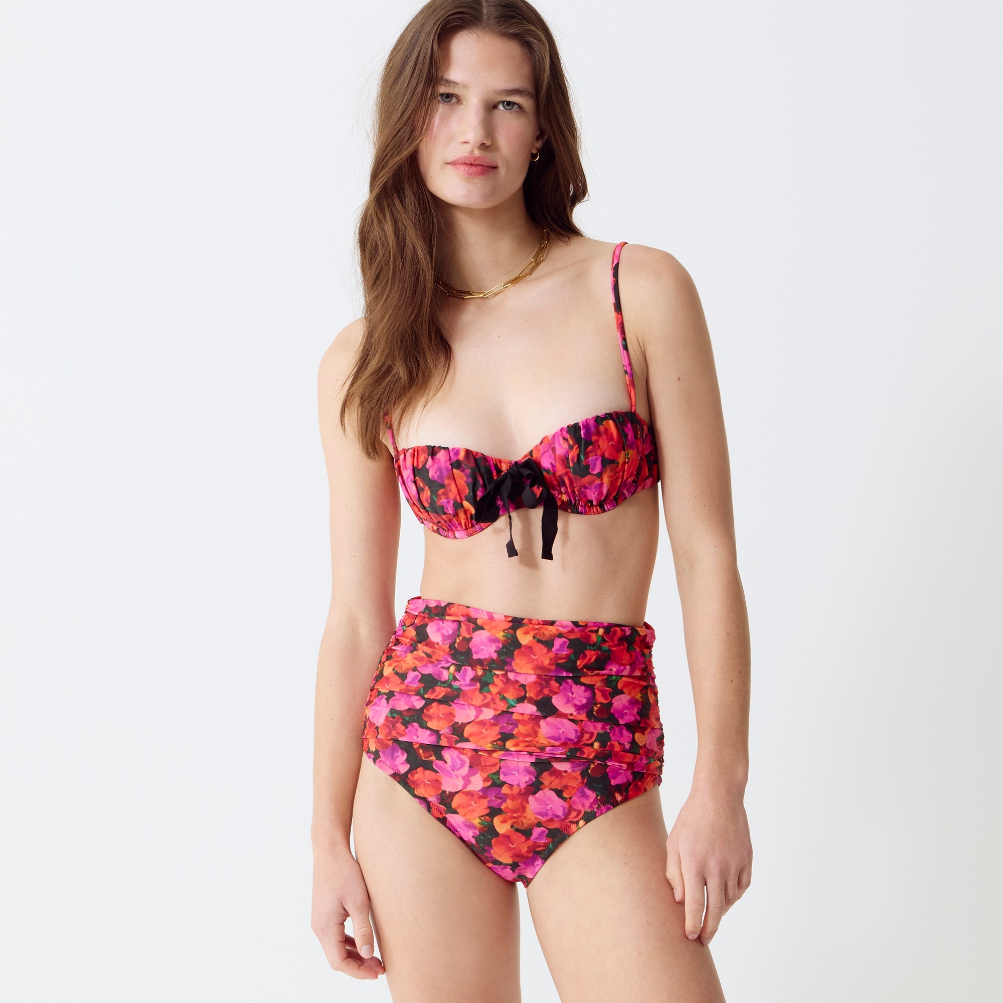  Ruched balconette bikini top in pansy floral