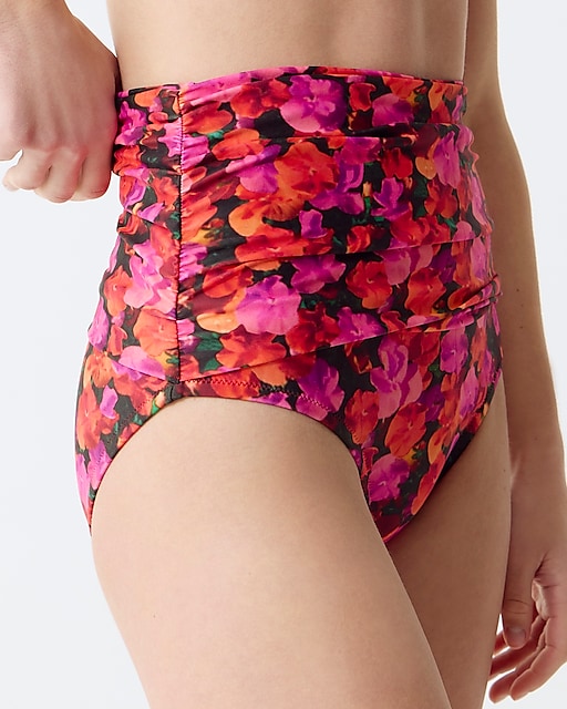 womens Ruched high-rise bikini bottom in pansy floral