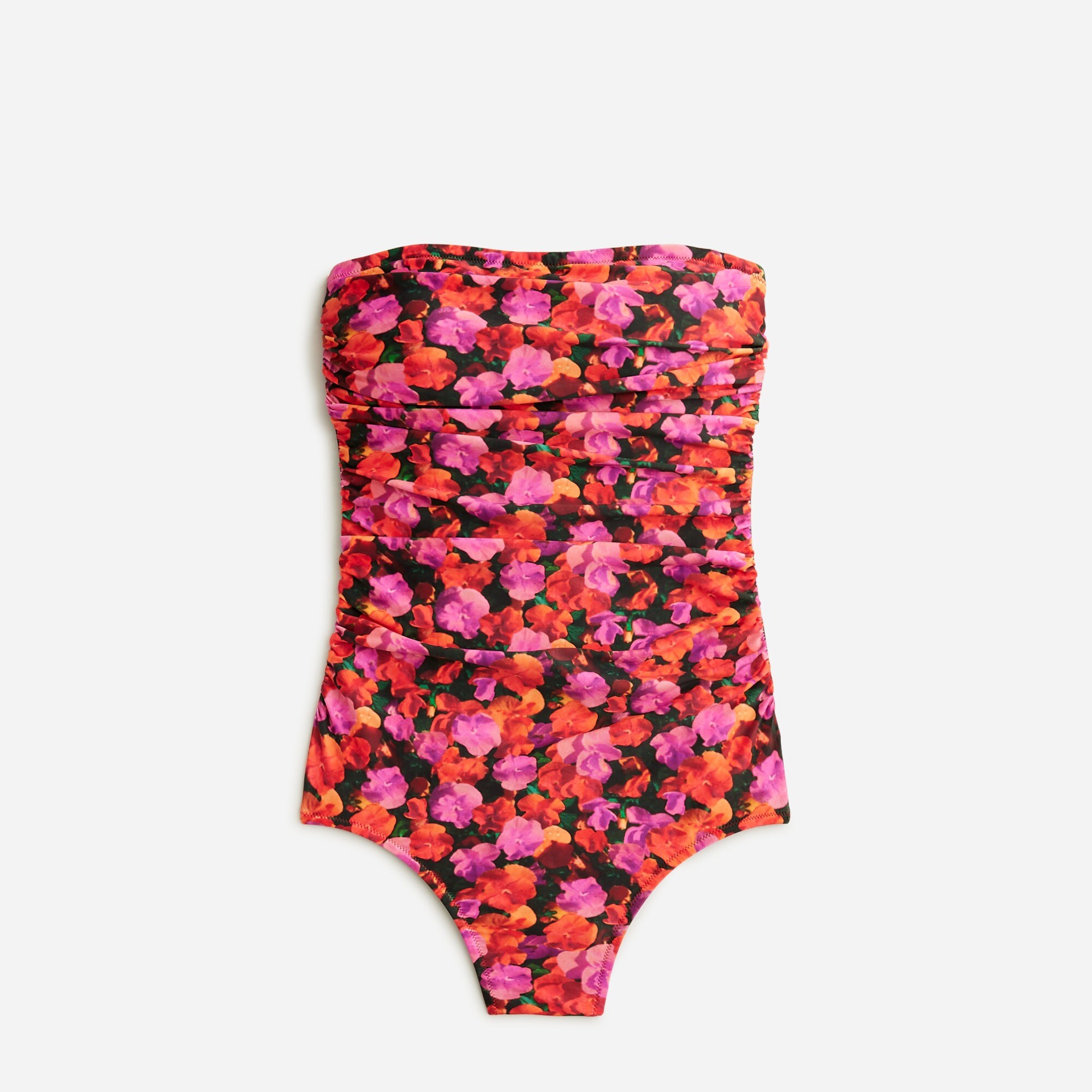  Ruched bandeau one-piece swimsuit in pansy floral