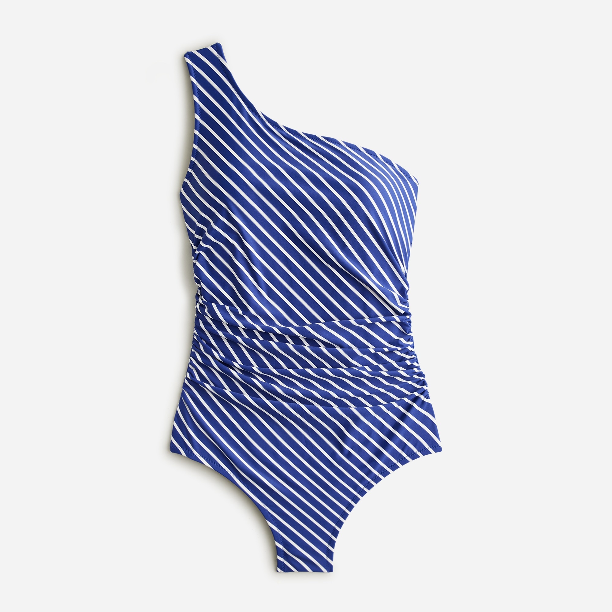  Sleek ruched one-shoulder one-piece swimsuit in stripe