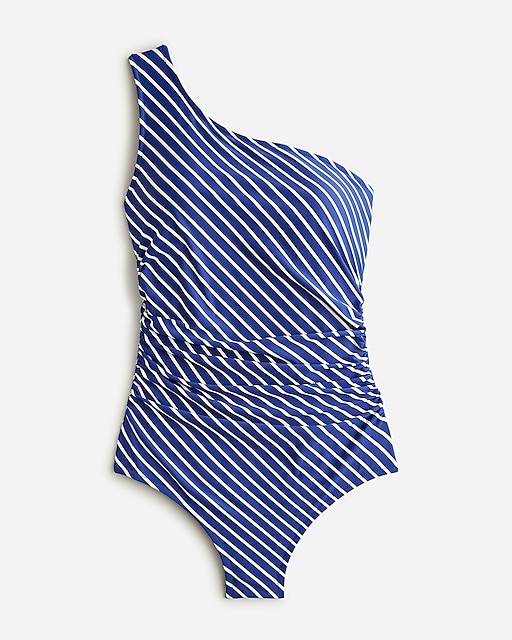  Sleek ruched one-shoulder one-piece swimsuit in stripe