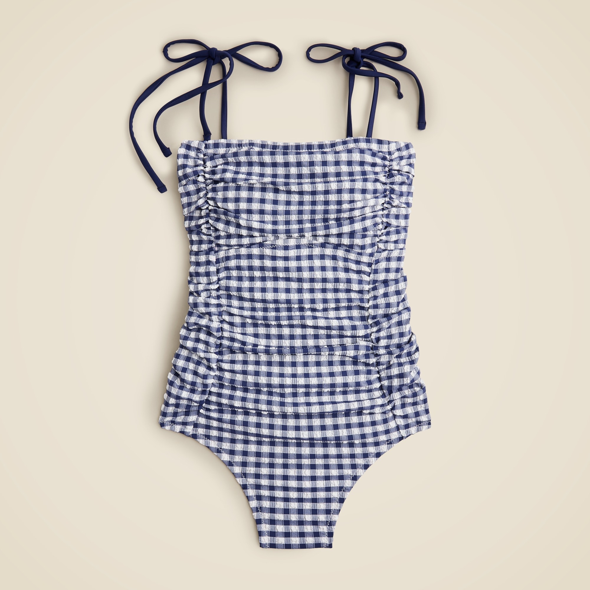 J.Crew Ruched Tie shoulder One piece Swimsuit In Gingham For Women