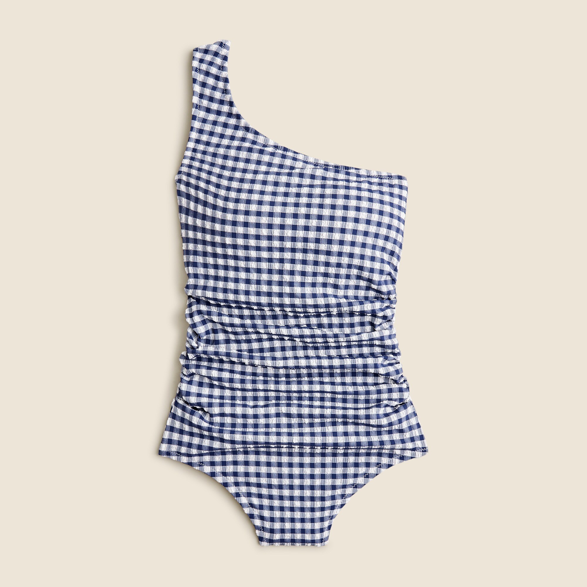 Sleek Ruched One-shoulder One-piece Swimsuit In Gingham For Women