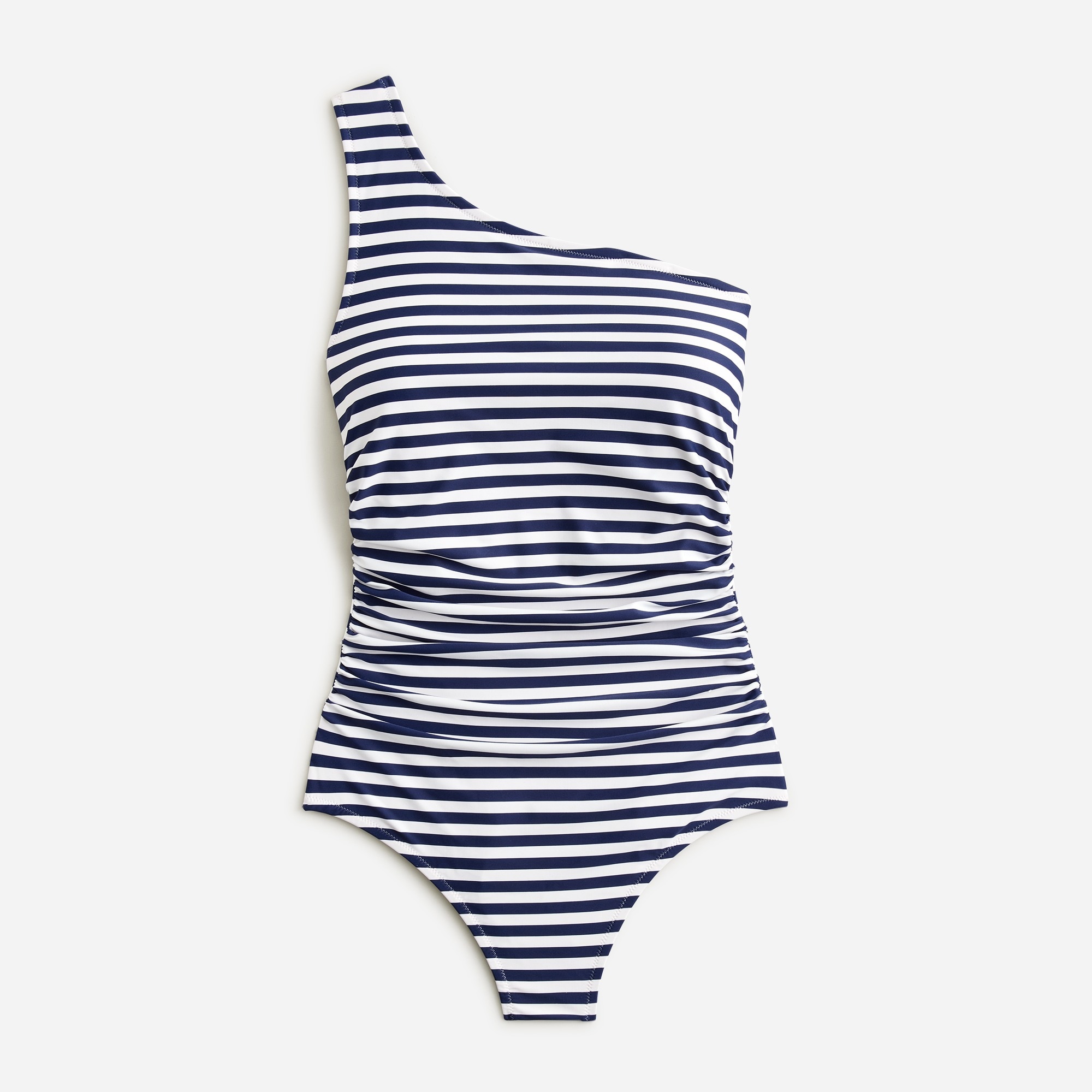  Long-torso ruched one-shoulder one-piece in stripe
