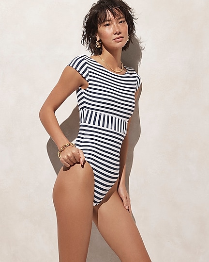 j.crew: cap-sleeve one-piece swimsuit in stripe for women