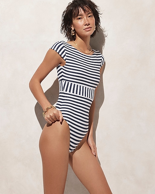  Cap-sleeve one-piece swimsuit in stripe