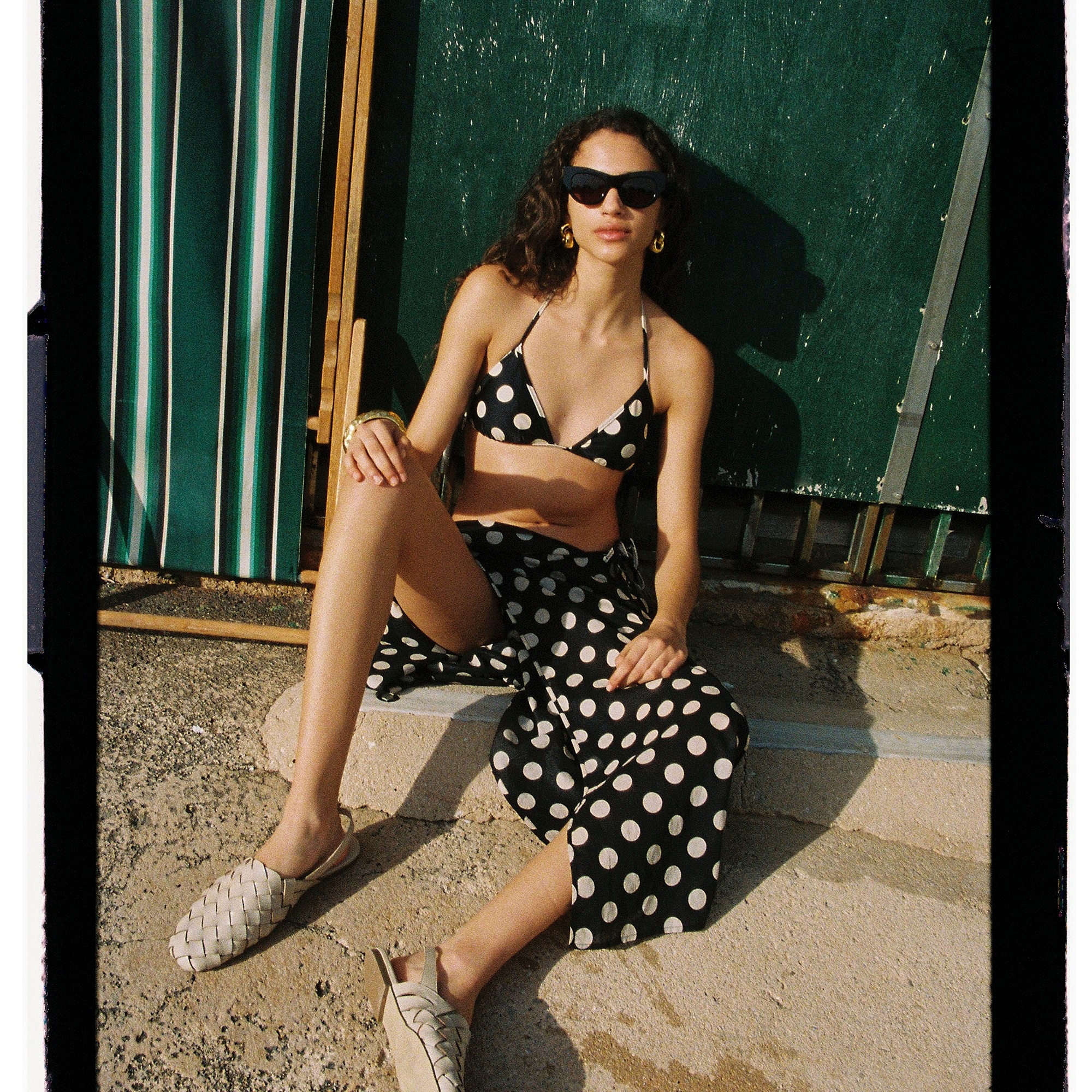 String Bikini Top In Reversible Dot-stripe Print For Women | J.Crew
