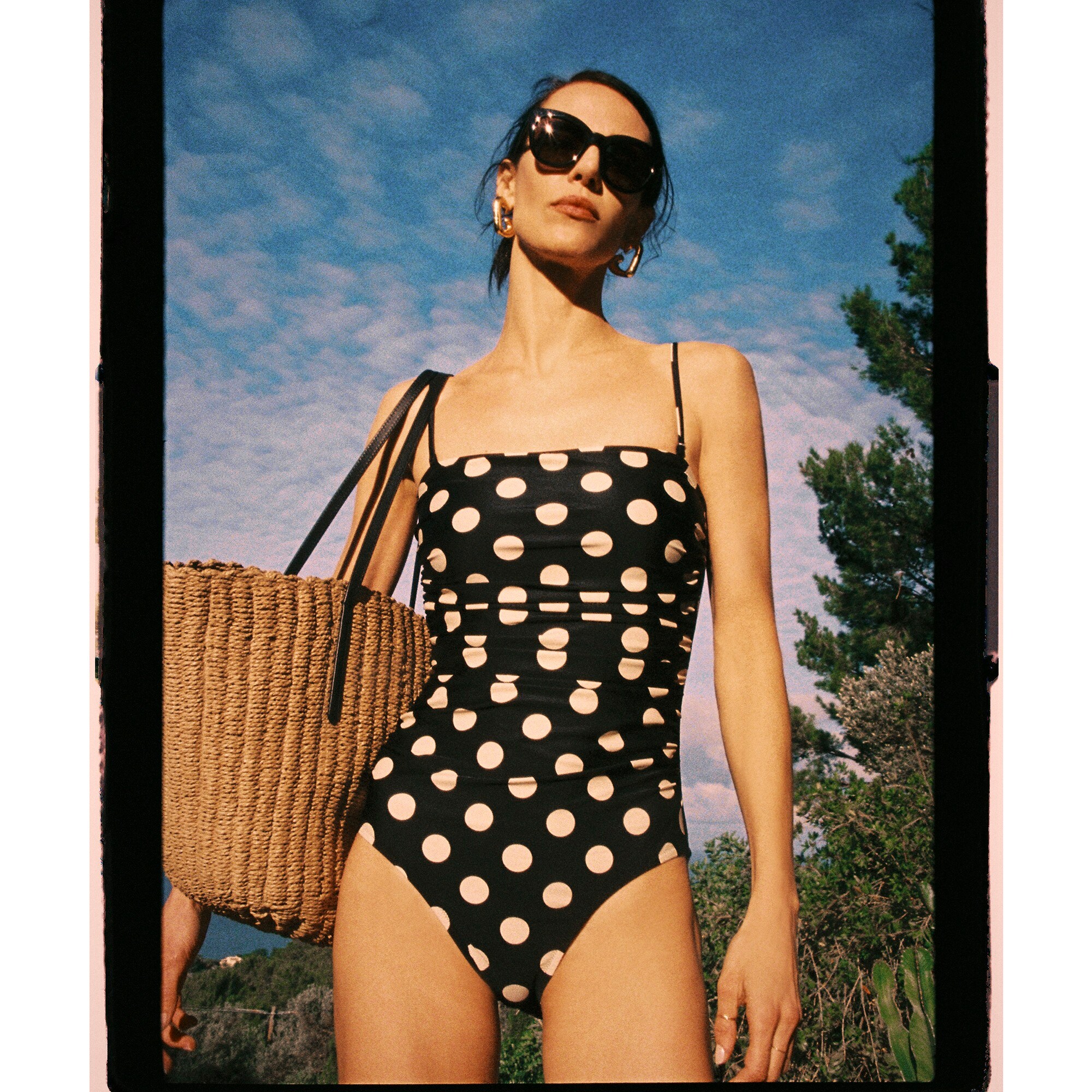 Gemma ruched bandeau one-piece in dot print