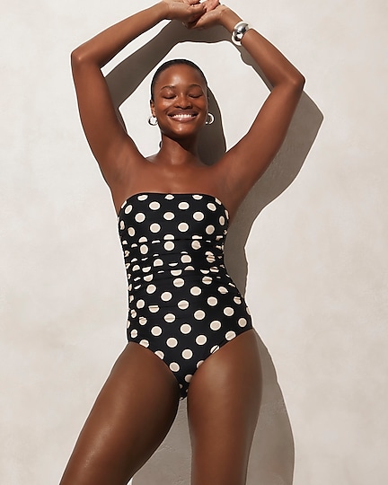 j.crew: ruched bandeau one-piece swimsuit in dot print for women