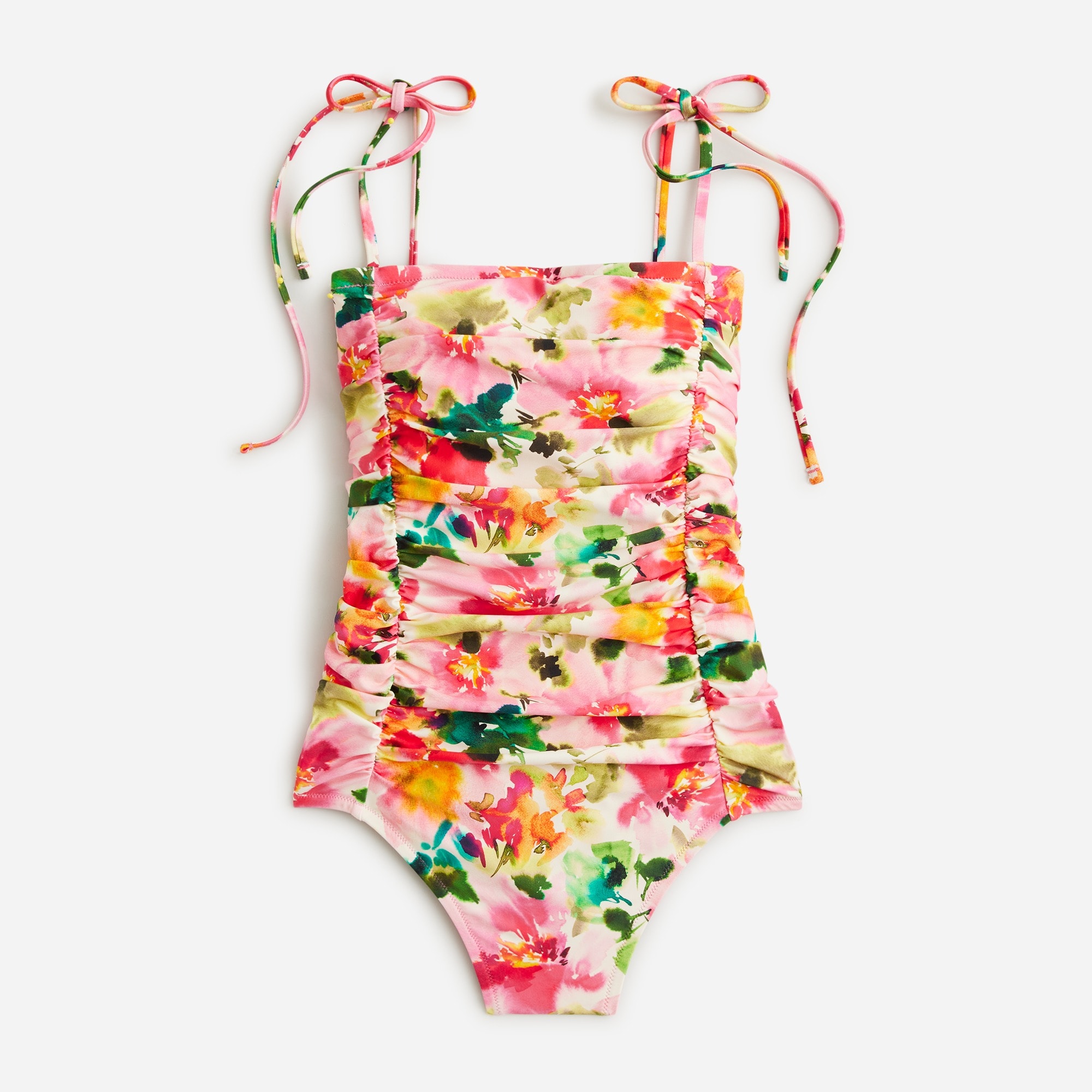  Ruched tie-shoulder one-piece swimsuit in floral