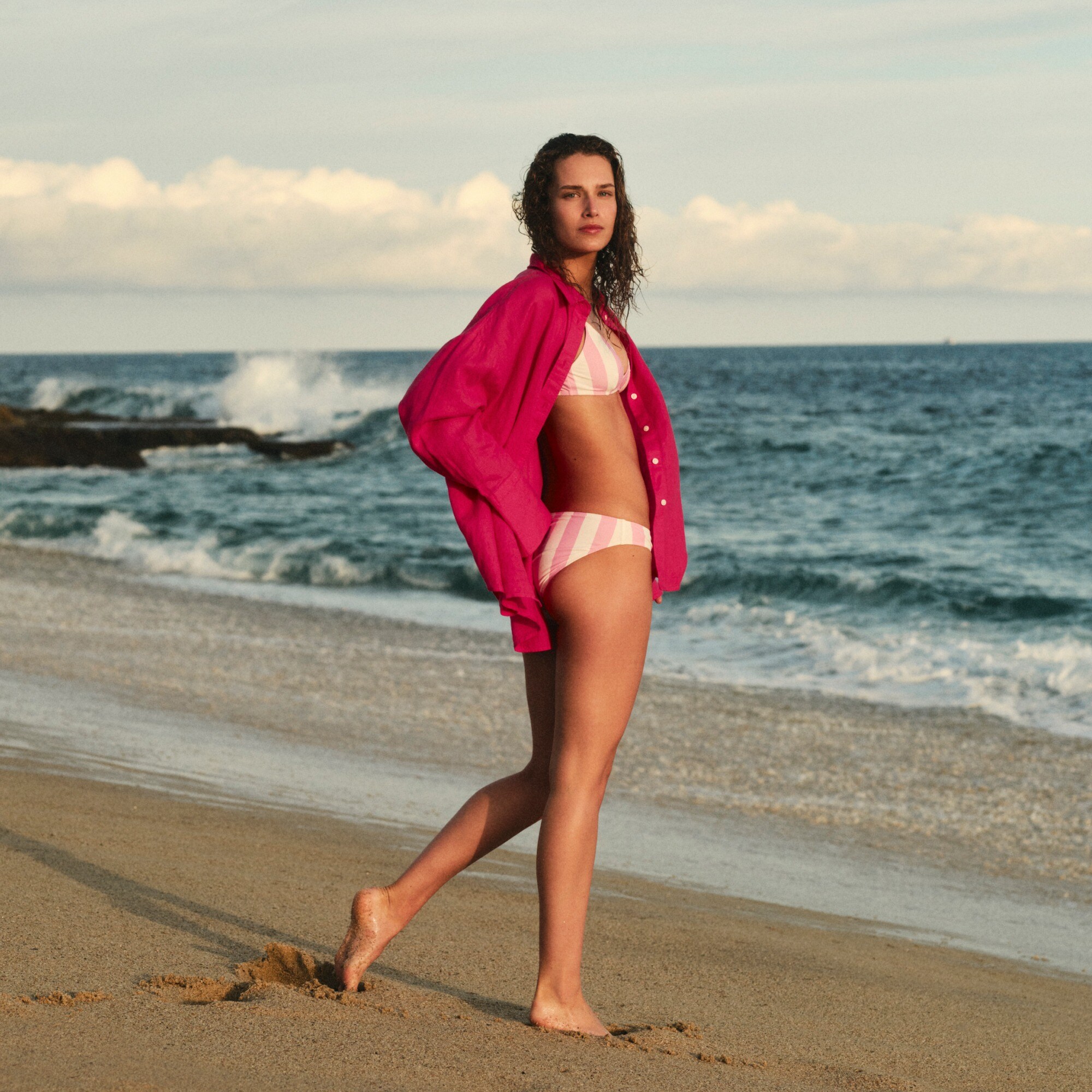 Surf hipster bikini bottom in pink stripe