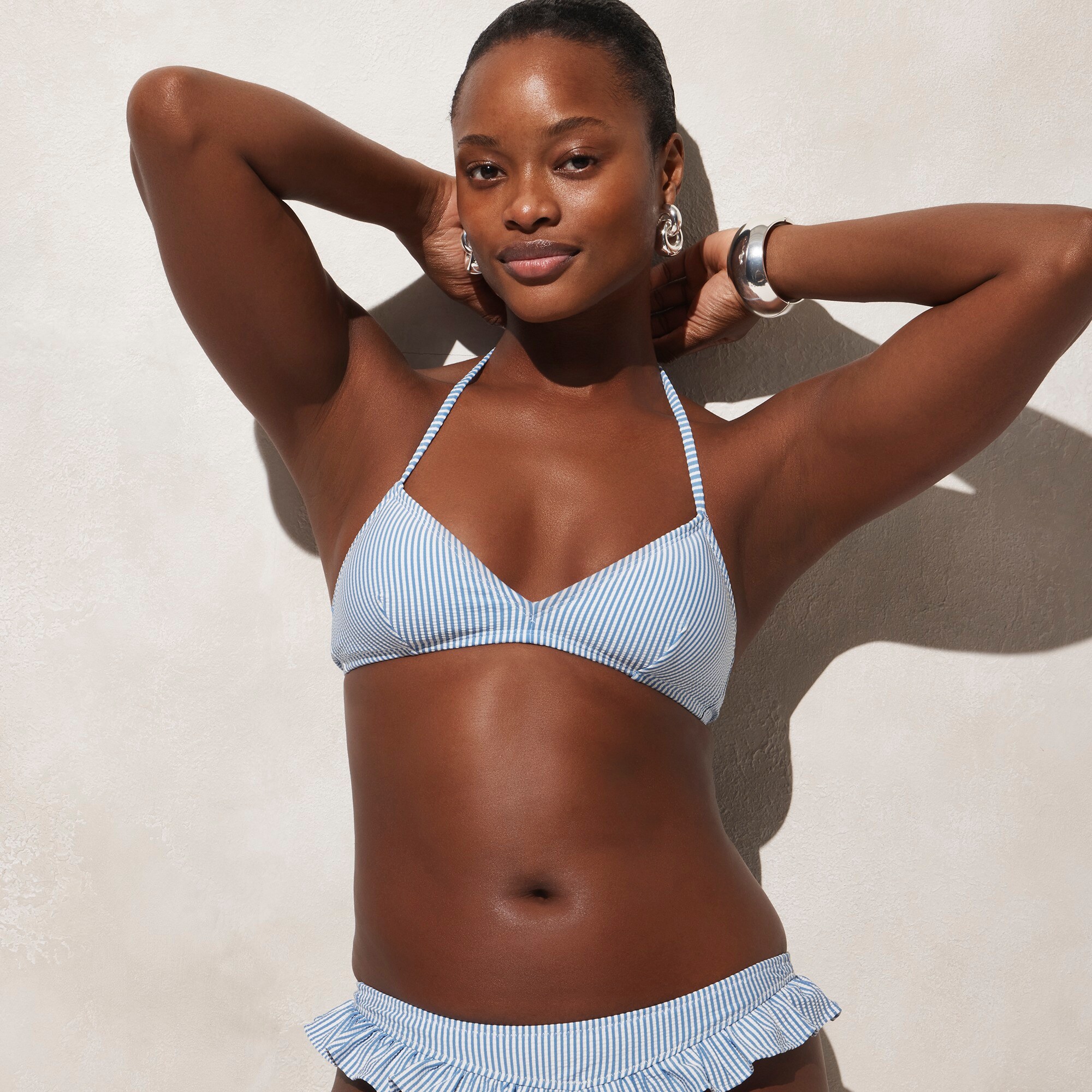 j.crew: french halter-neck bikini top in seersucker for women