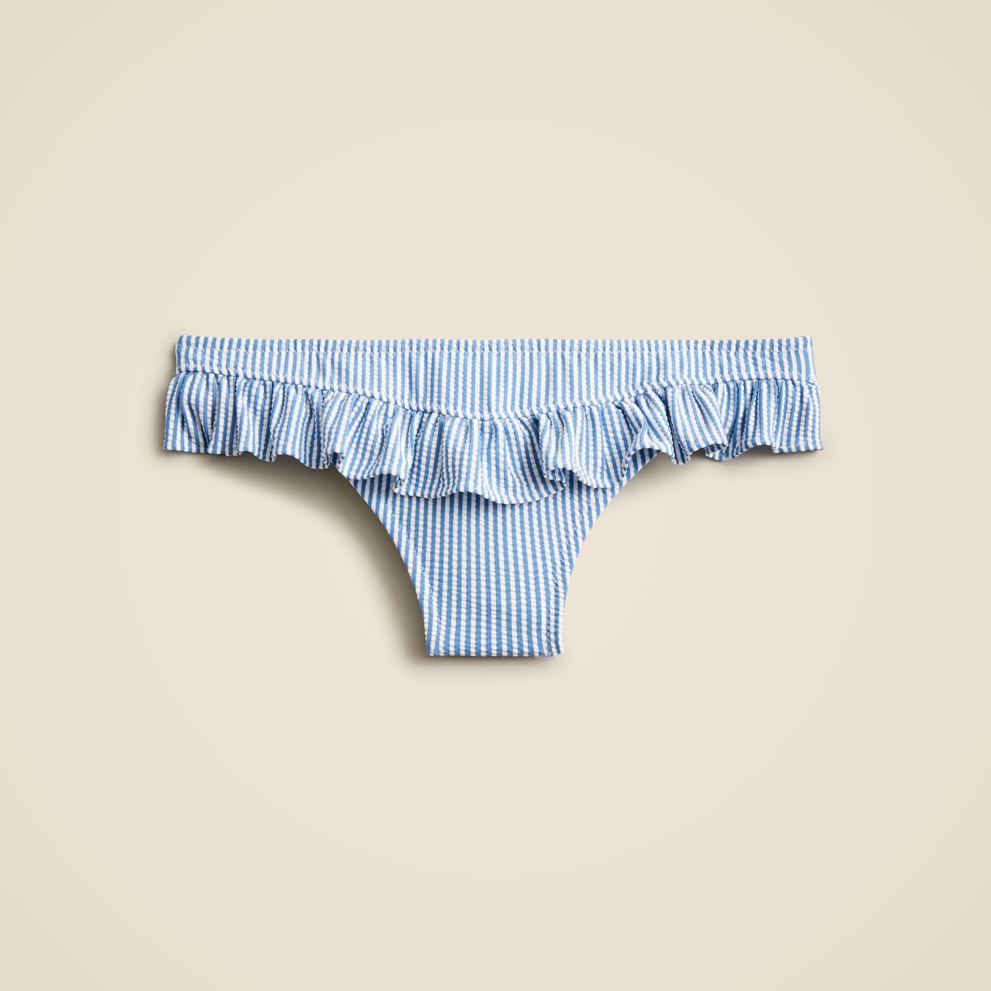 Ruffle hipster bikini bottom in seersucker