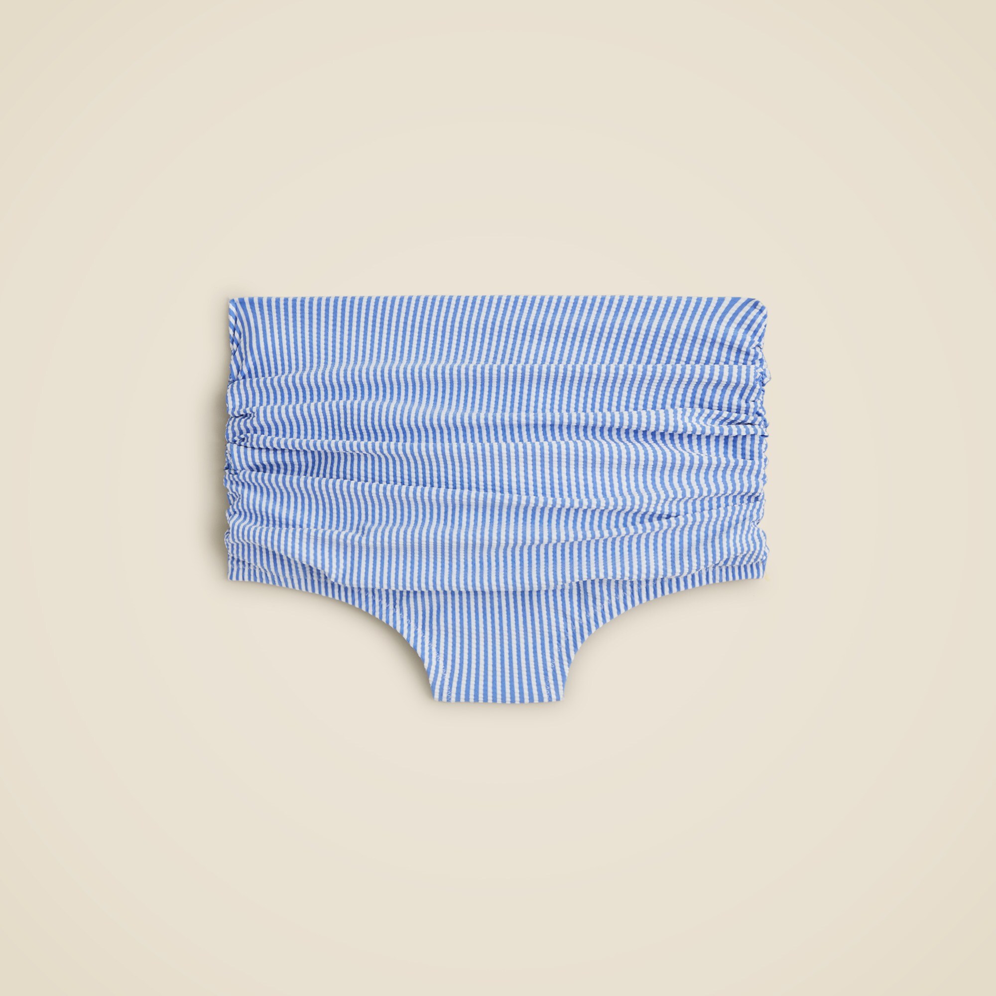 Ruched high-rise bikini bottom in seersucker