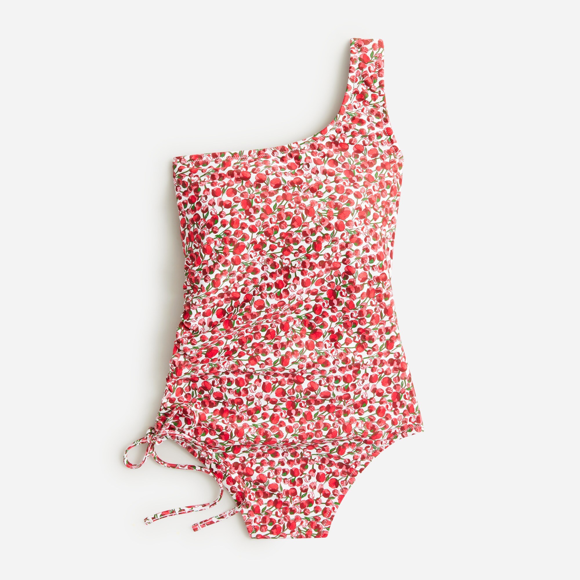  One-shoulder one-piece swimsuit with side tie in Liberty&reg; Eliza's Red fabric