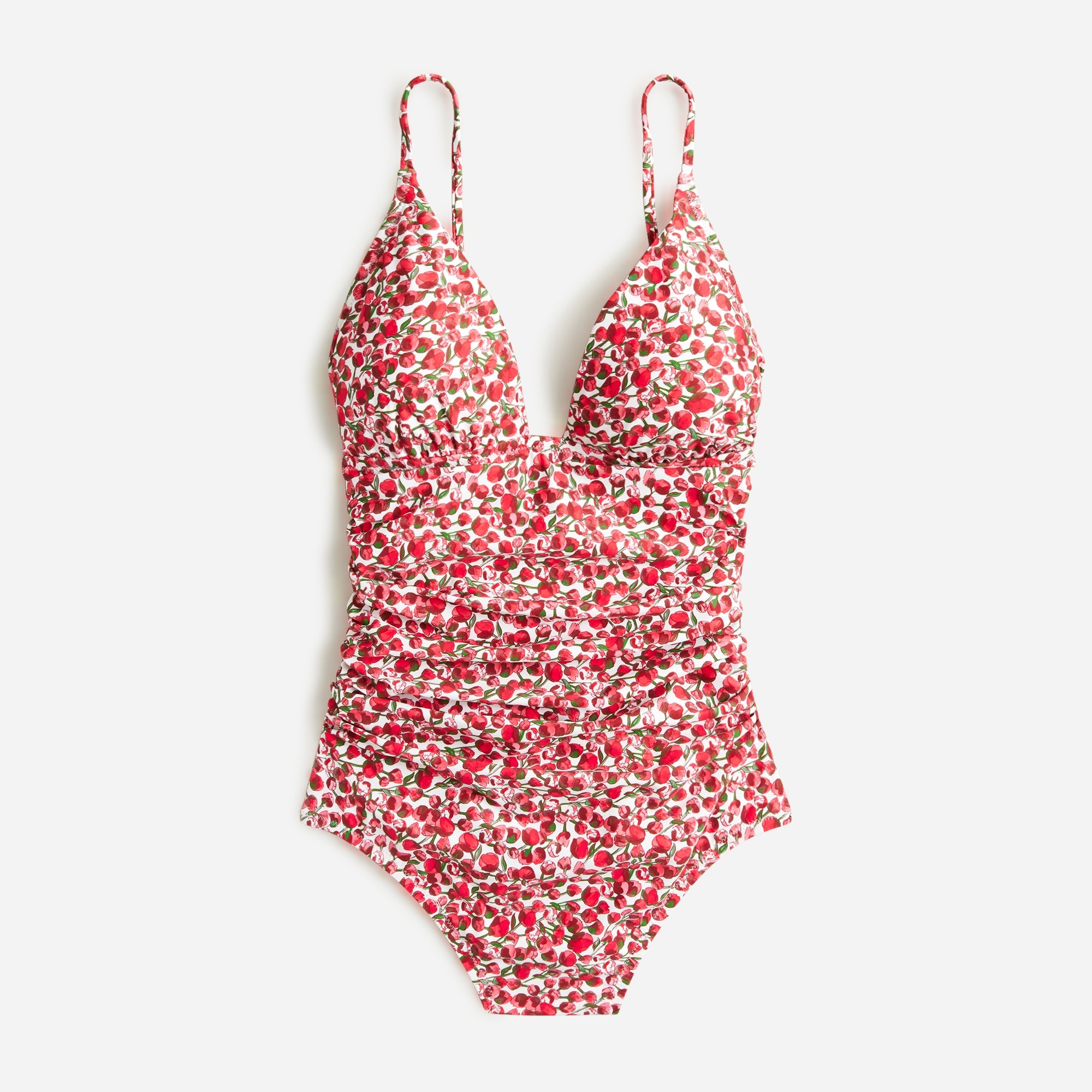  Ruched plunge one-piece swimsuit in Liberty&reg; Eliza's Red fabric