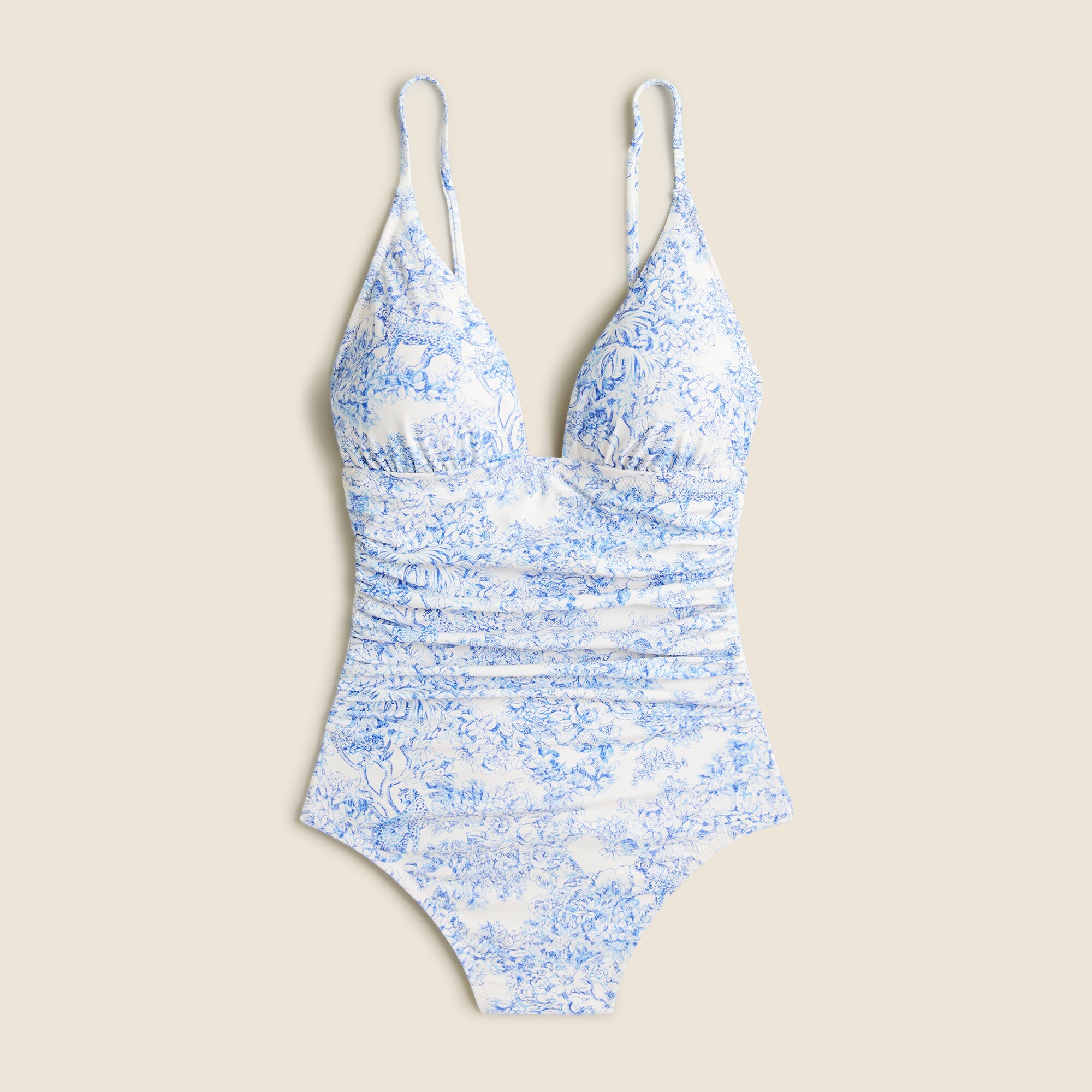 Ruched Plunge One-piece Swimsuit In Blue Toile For Women | J