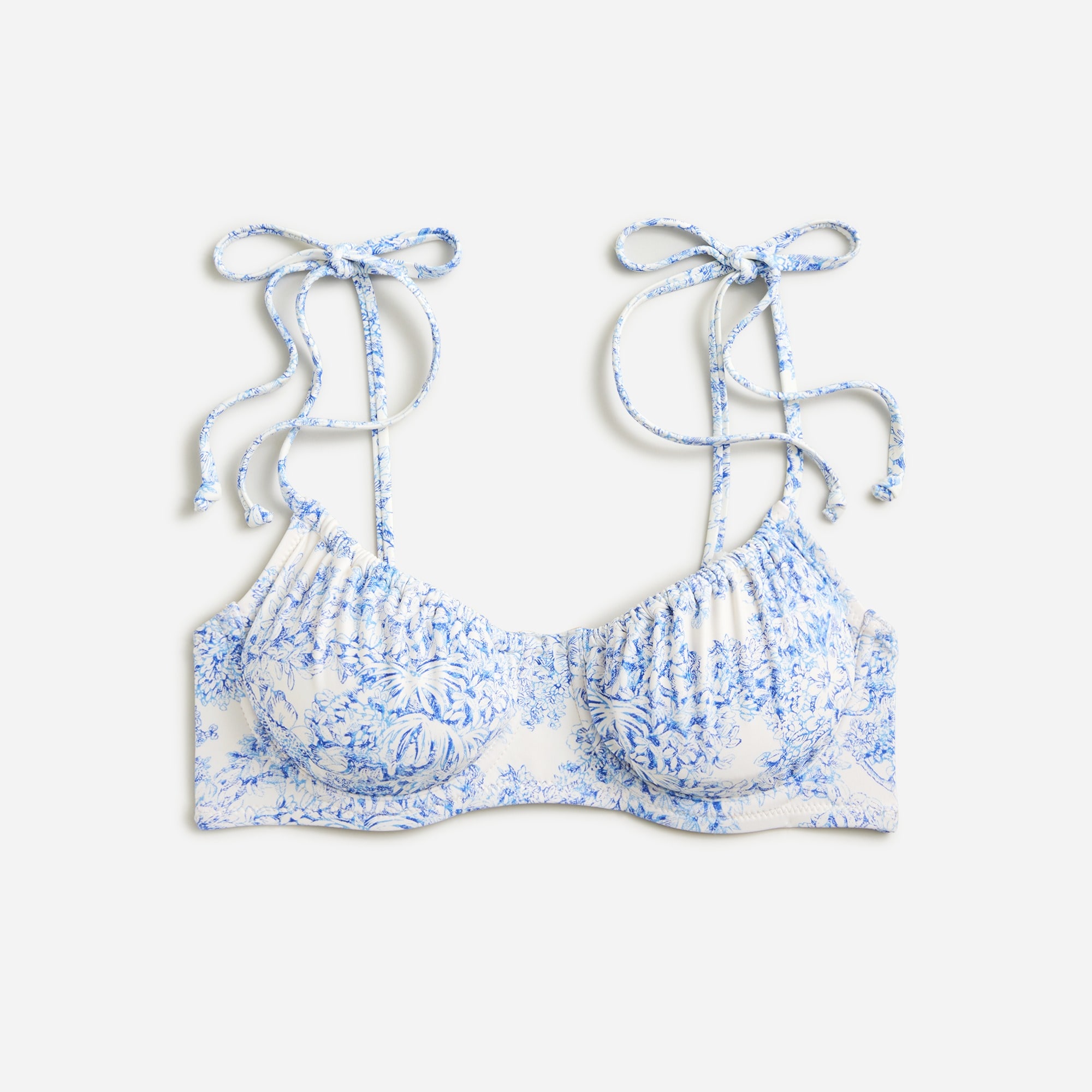 womens Ruched balconette bikini top in blue toile