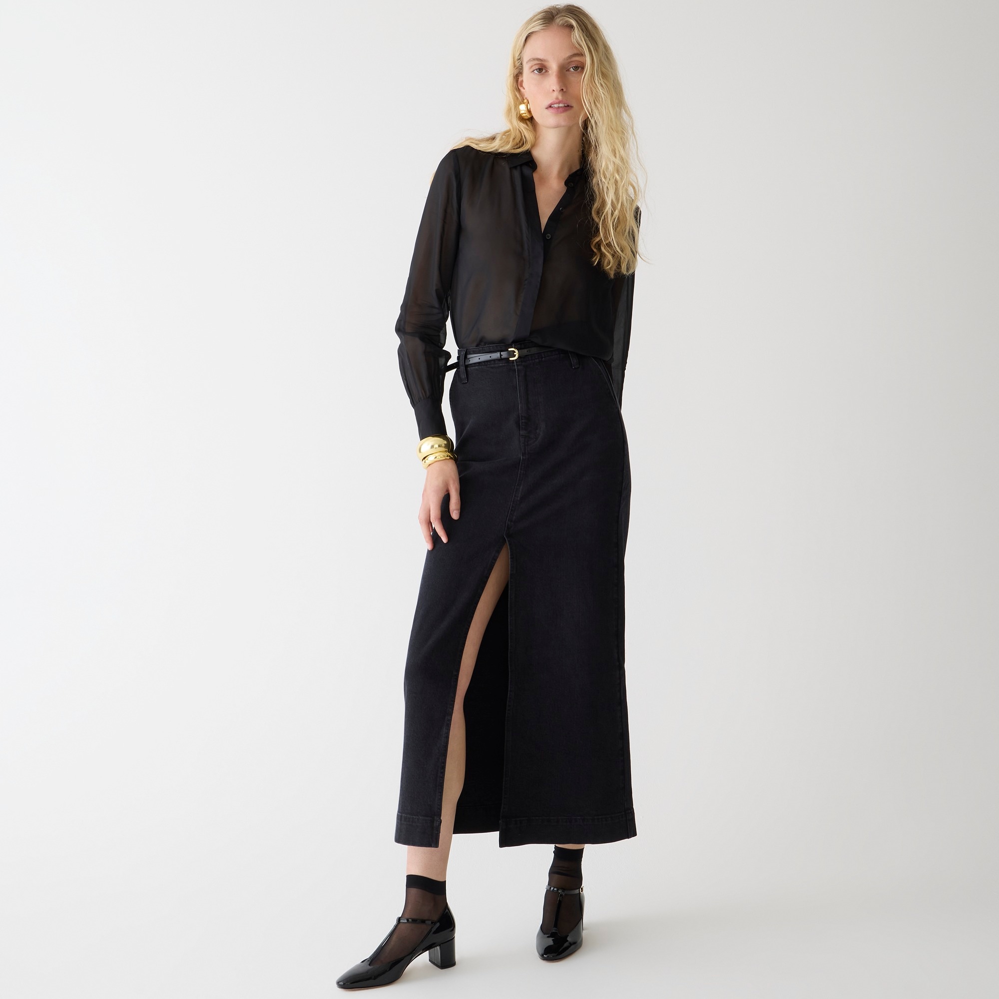 womens Denim maxi skirt in washed black