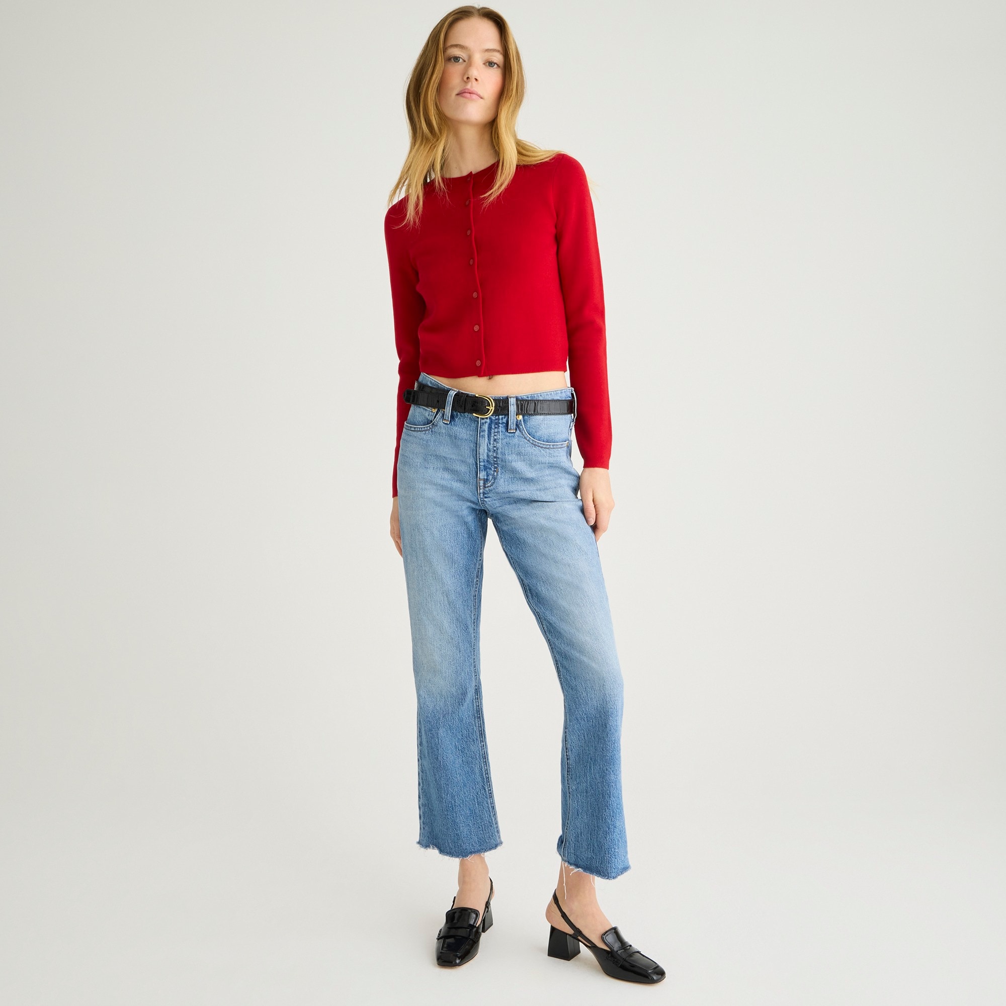 womens Petite 9&quot; demi-boot crop jean in Ruby wash