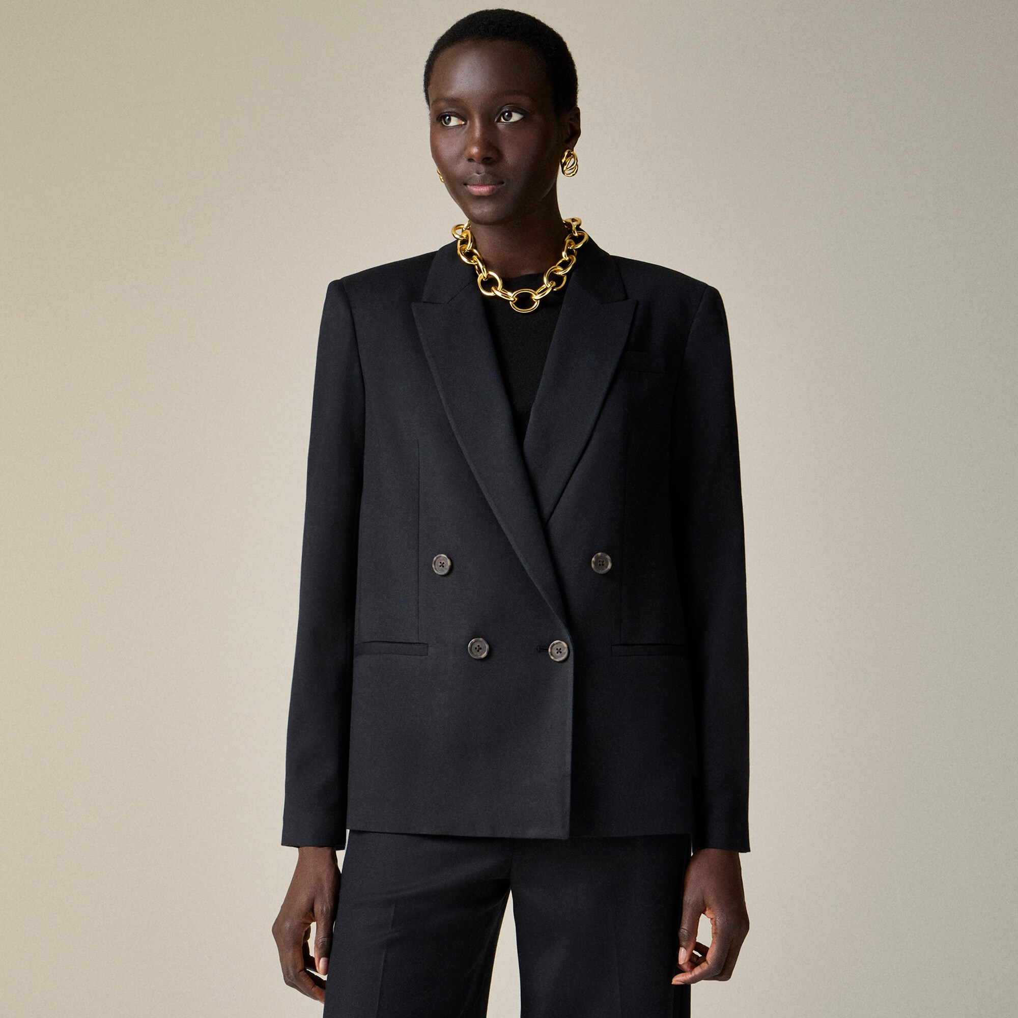 【1周間限定価格】2size COMFORT W-BREASTED BLAZER Relaxed Double-breasted Blazer In City Twill For Women | J.Crew