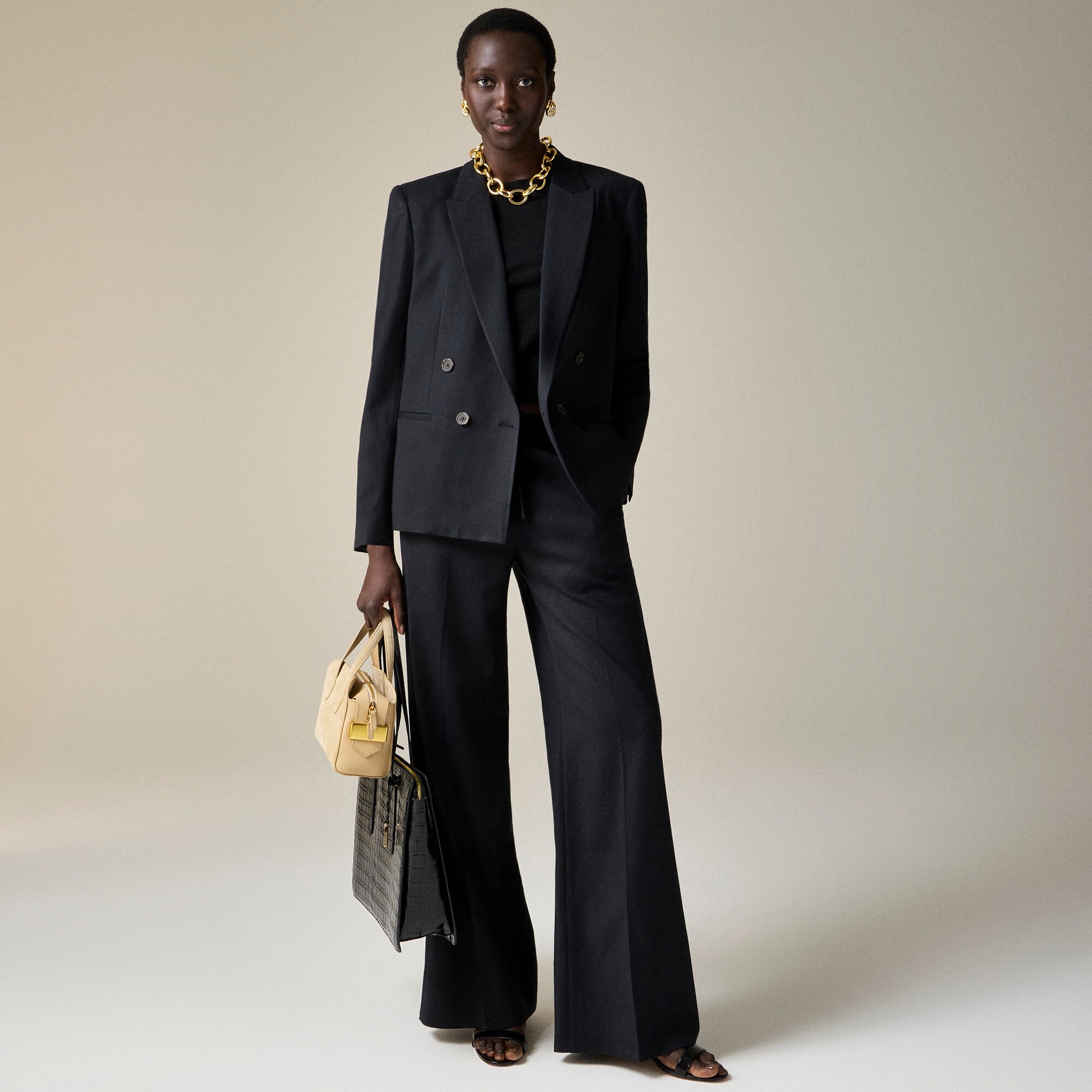 womens Relaxed double-breasted blazer in city twill