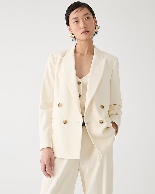 womens Petite relaxed double-breasted blazer in city twill
