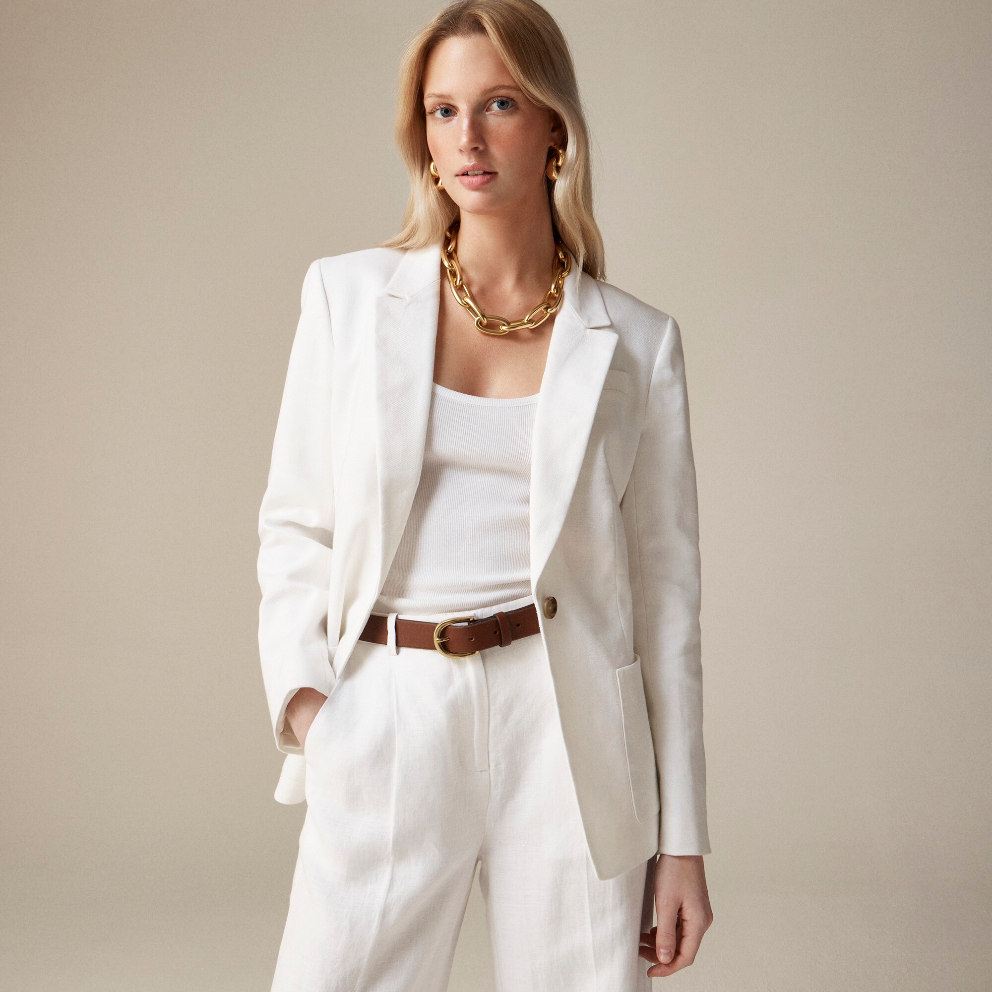 Petite white linen blazer on sale