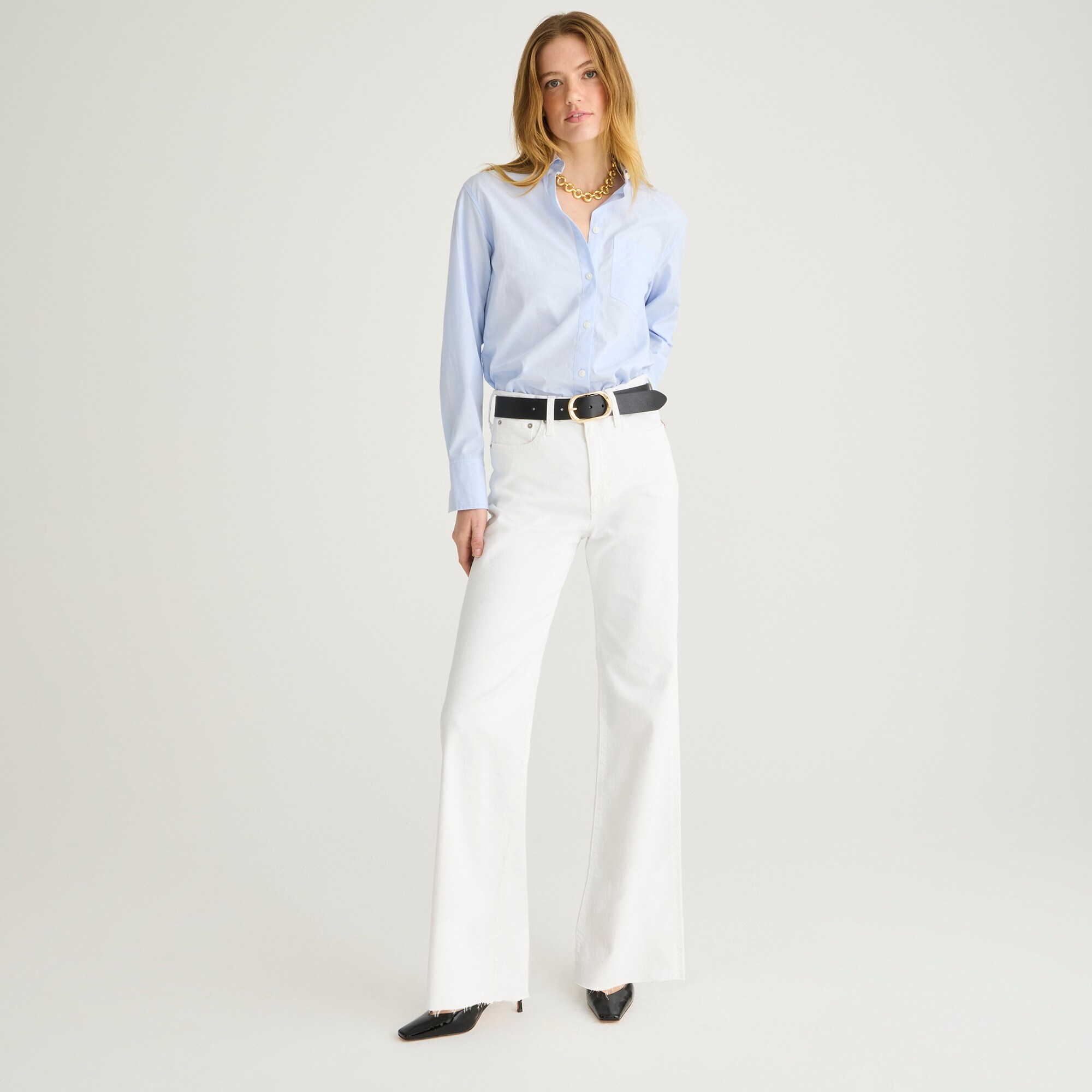 Full-length slim wide-leg jean in white