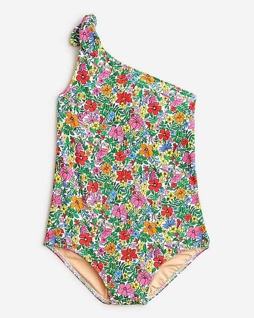  Girls' printed tie-shoulder one-piece swimsuit with UPF 50+