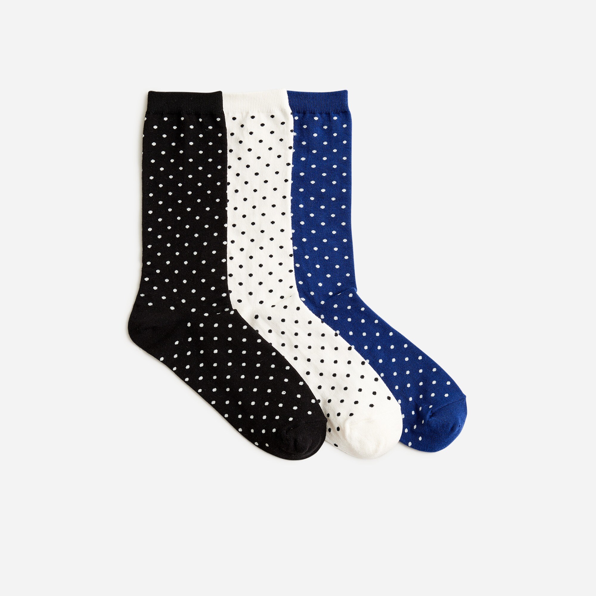 3 Pairs Polka Dot & Striped Ankle Socks For Women - Ruffle Cuff Crew Socks