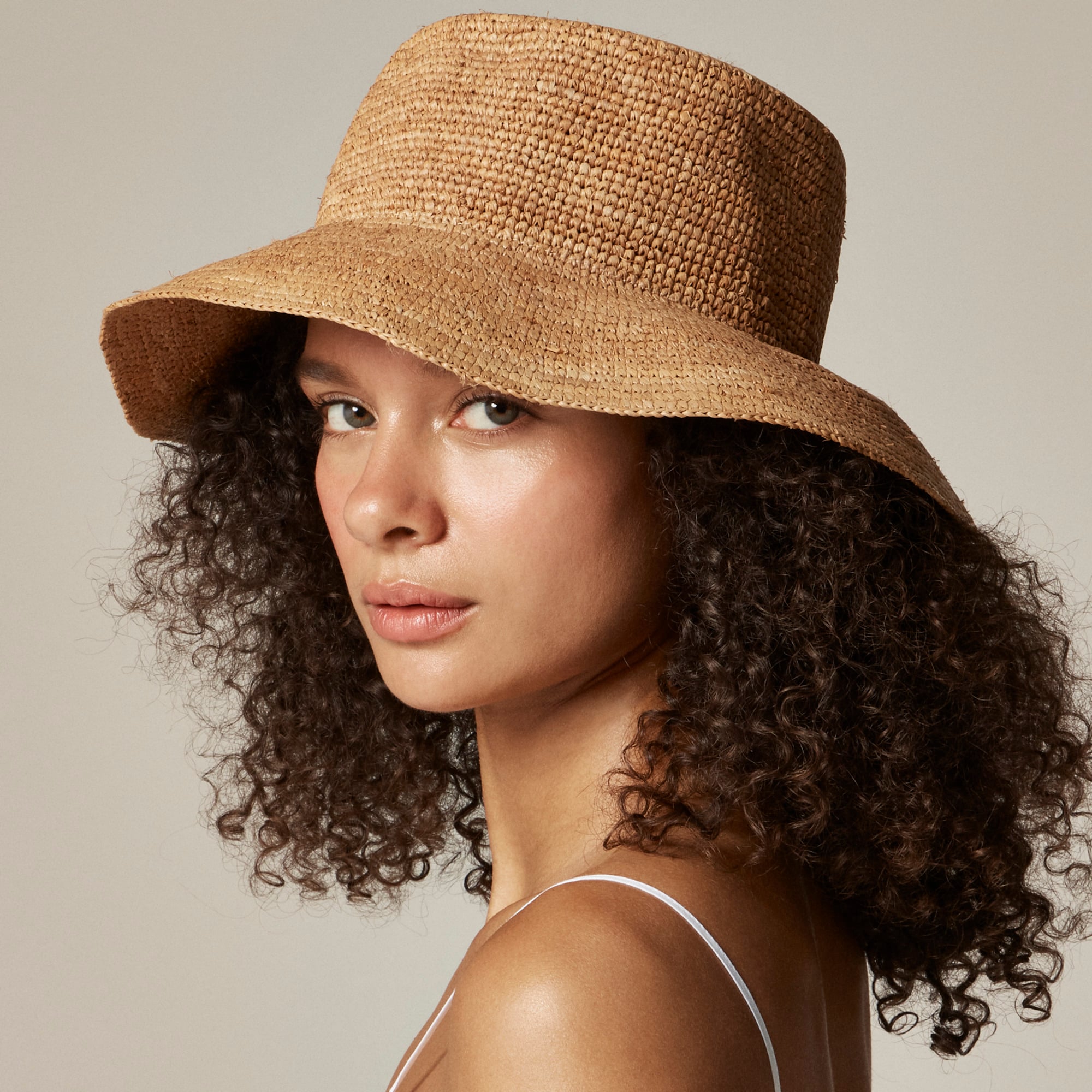 womens Wide-brim raffia bucket hat