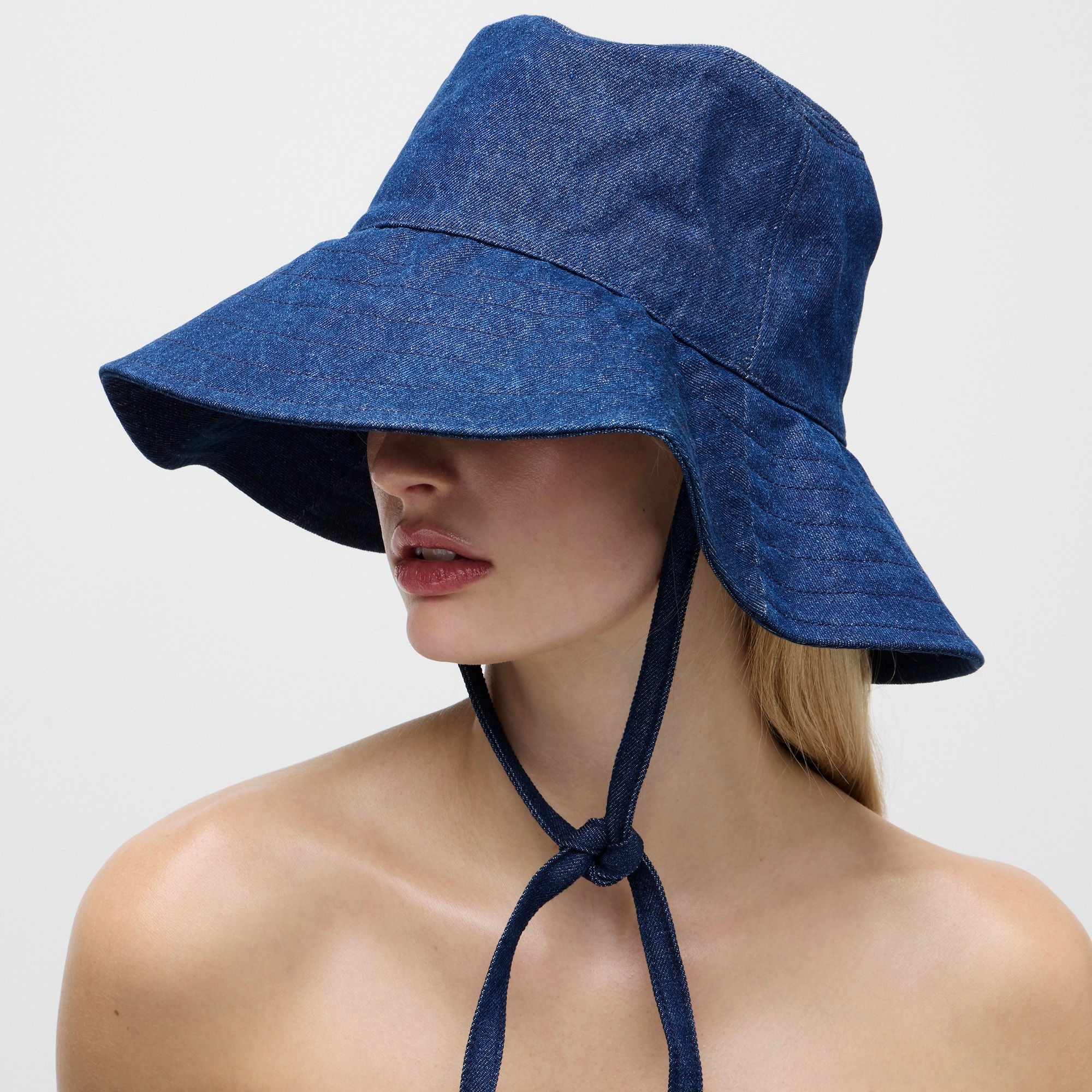 womens Denim bucket hat with ties