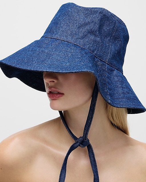 womens Denim bucket hat with ties